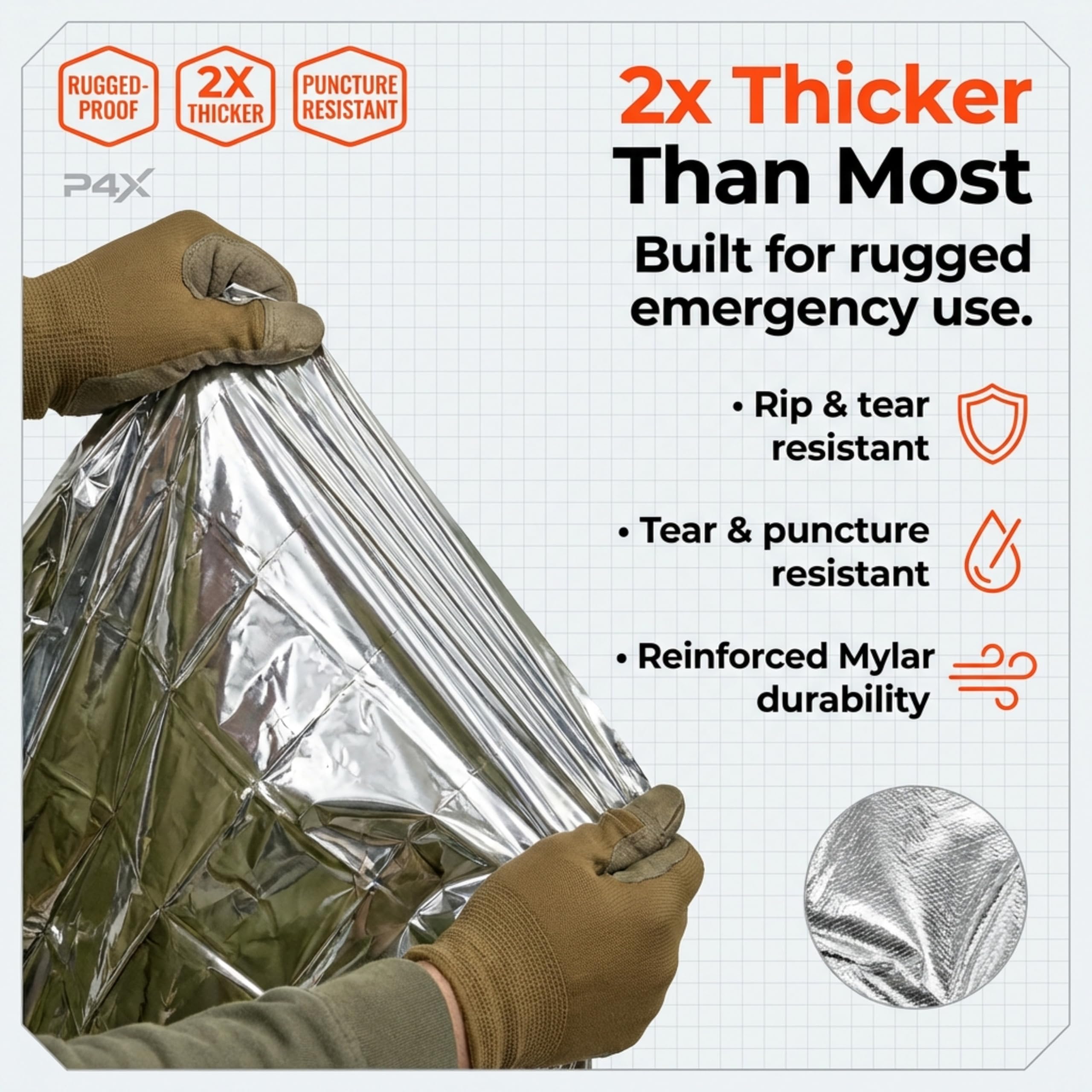 PREPARED4X Manta de emergencia Mylar paquete de 8 (caqui)