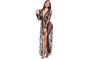 Sultry Lace and Sheer Kimono Nightgown
