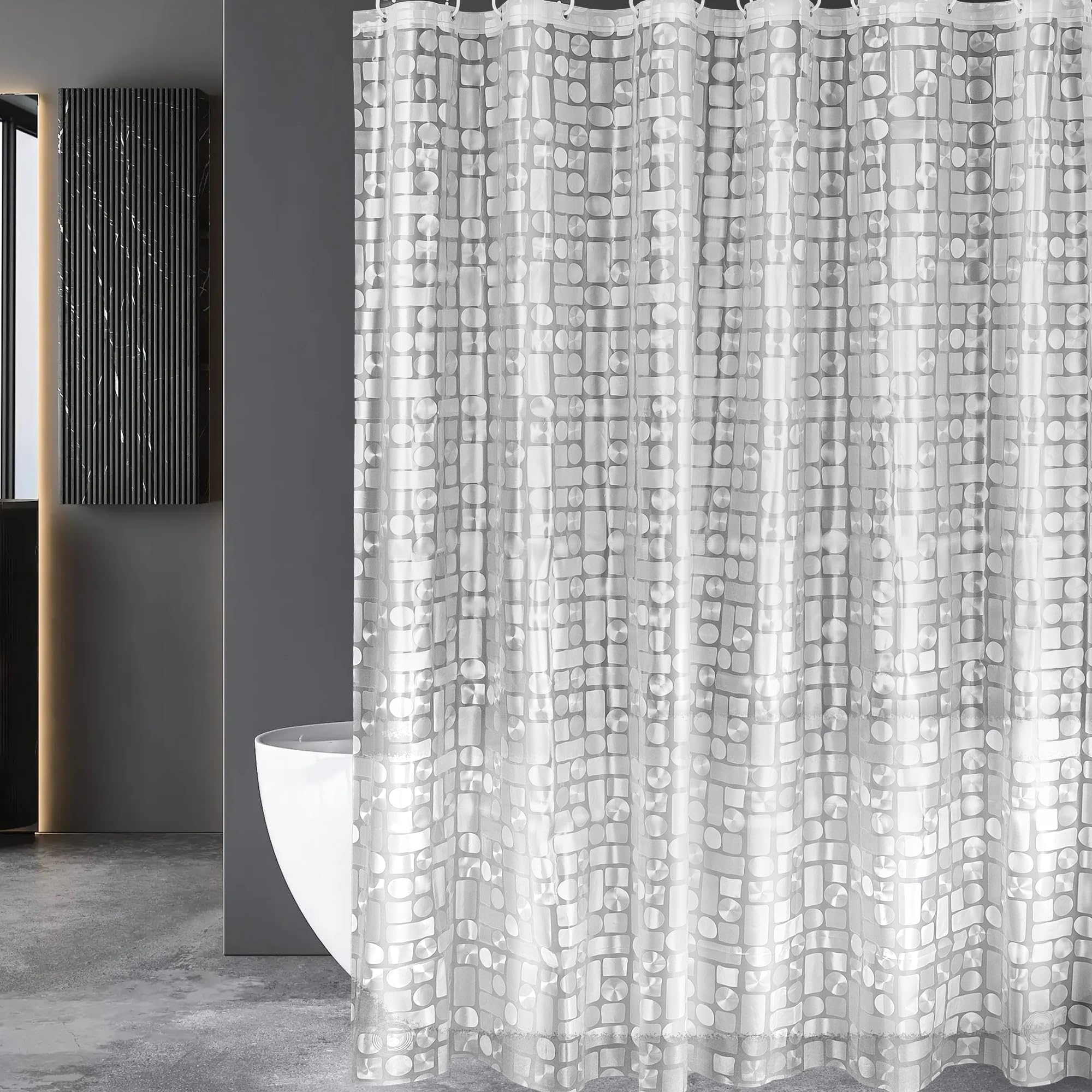 Cortina de Ducha Antimoho con 3 Imanes más Fuertes en la Parte Inferior, Transparente con Patrón de Mosaico 3D, Cortinas de Baño (100An x 200Al cm (1 Paneles))