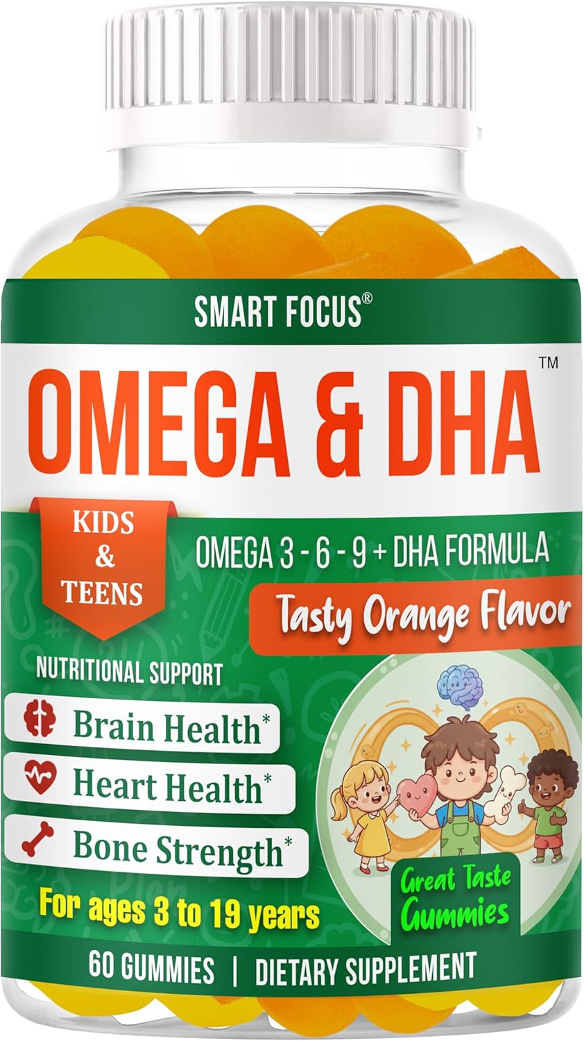 Focus Supplement for Teens & Kids – Brain Focus Gummies for Concentration, Memory, Clarity & Attention | Omega DHA Plant-Based 60 Gummies | Teen Brain Vitamins & Kids Focus Vitamins – Fish-Oil-Free