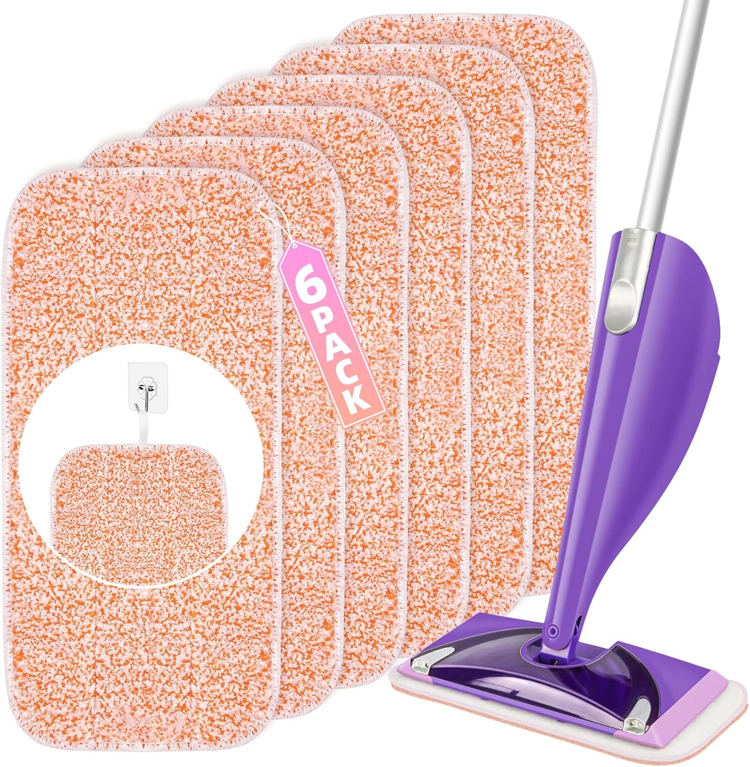 Power Scrubbing Reusable Mop Pads Compatible with Swiffer Wet Jet, Microfiber Wet Jet Refill, Machine Washable Wet Jet Pads, for Use on All Sealed Floors - Stone, Hardwood, Laminate & Tile (6 Pack)