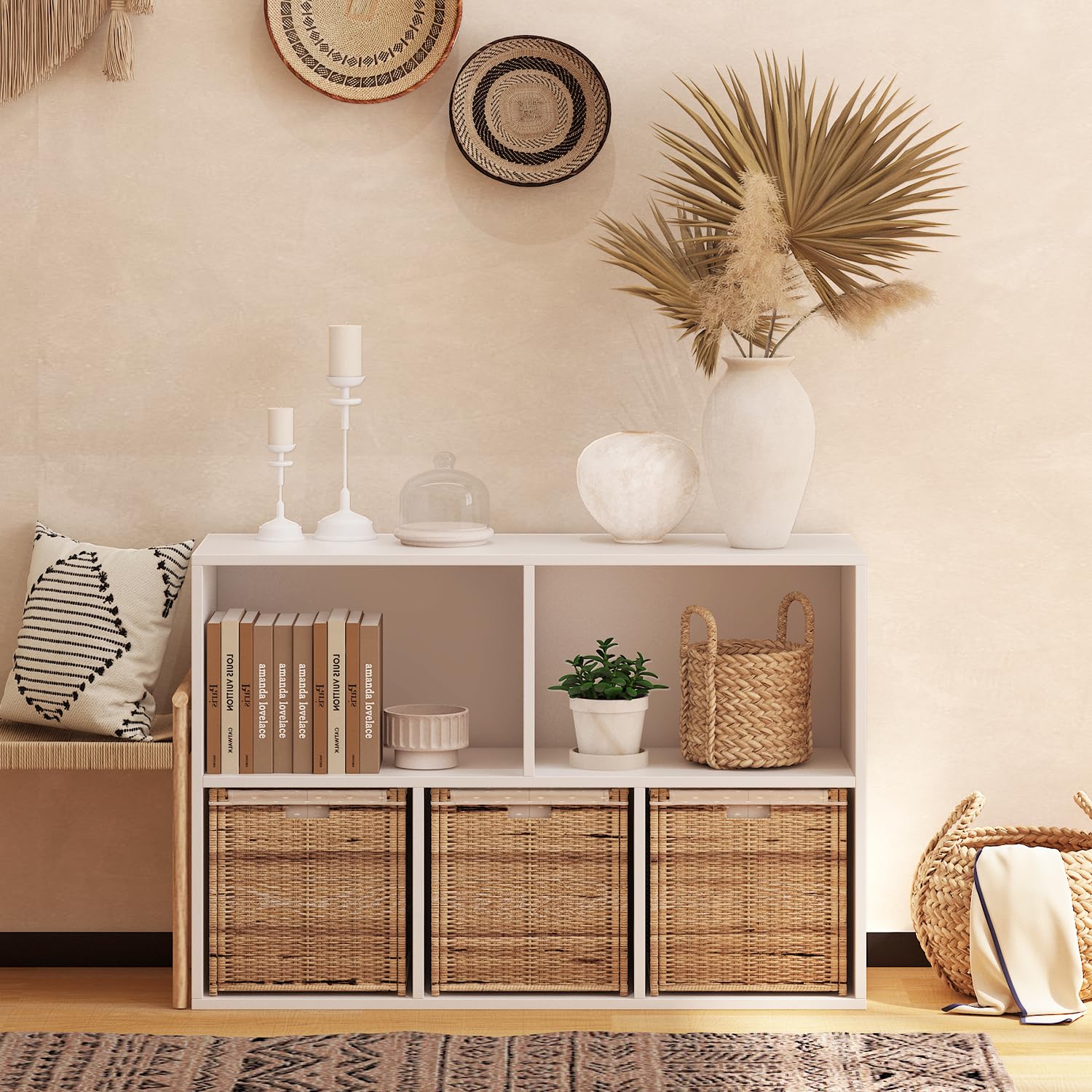 NewBeth Wooden 5 Cube Storage Organizer with Closed Back Panel