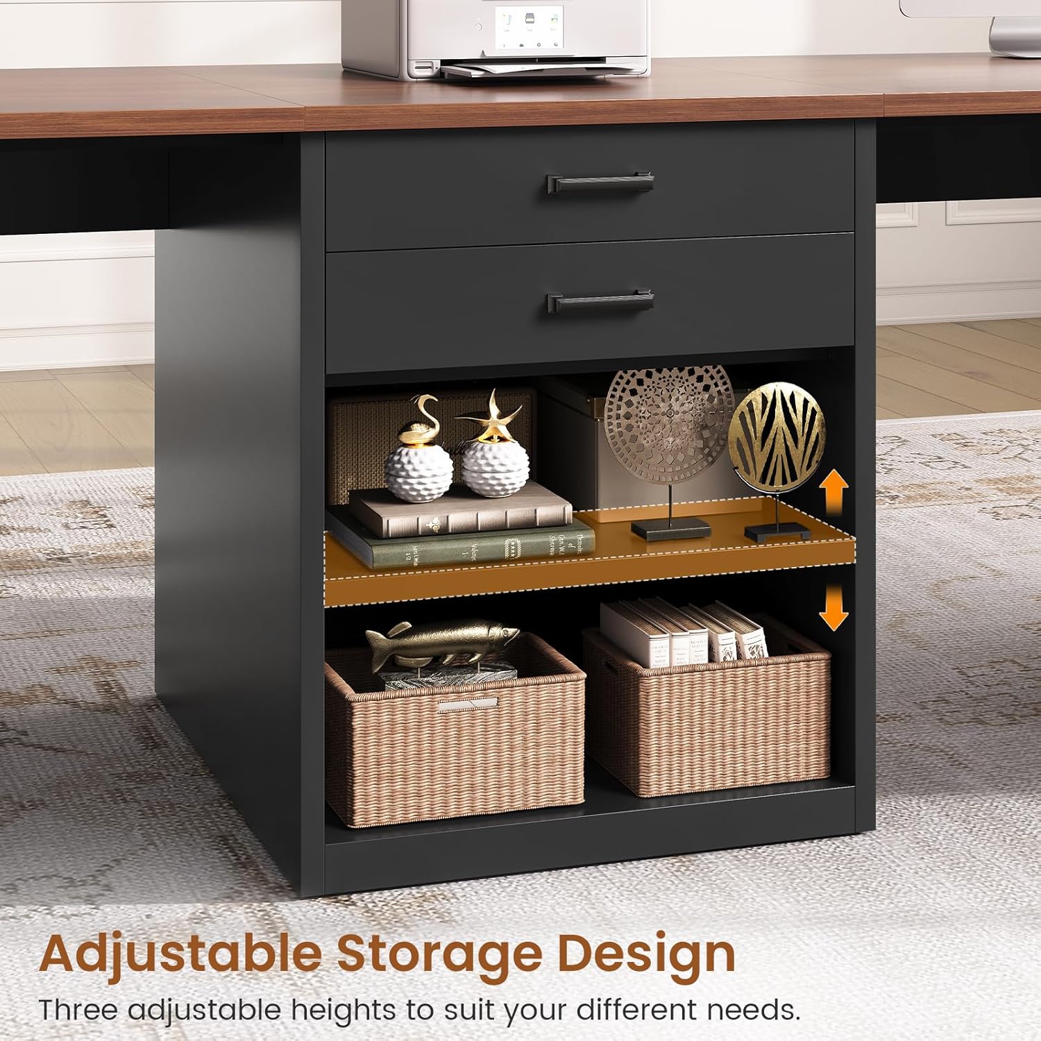 SEDETA 90.5" 2 Person Computer Desk, Long Office Desk with Storage Drawers, Two Person Gaming Desk Writing Table with Storage for Home Office, Black