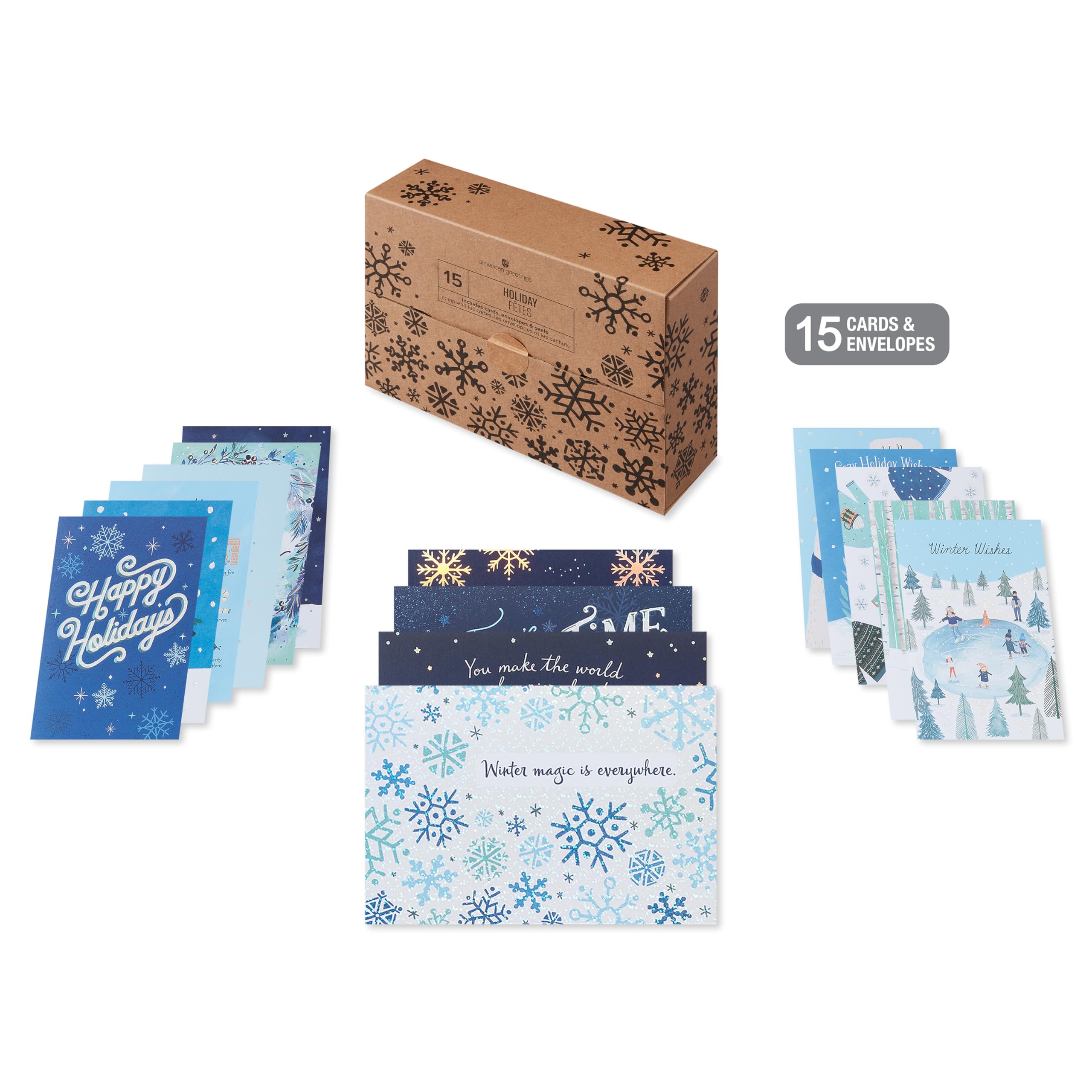 American Greetings Christmas Cards with Envelopes, Happy Holidays (15-Count), TRENDY HOLIDAY BNDL 15 CT, 4.6 x 6.75 inches - Image 3