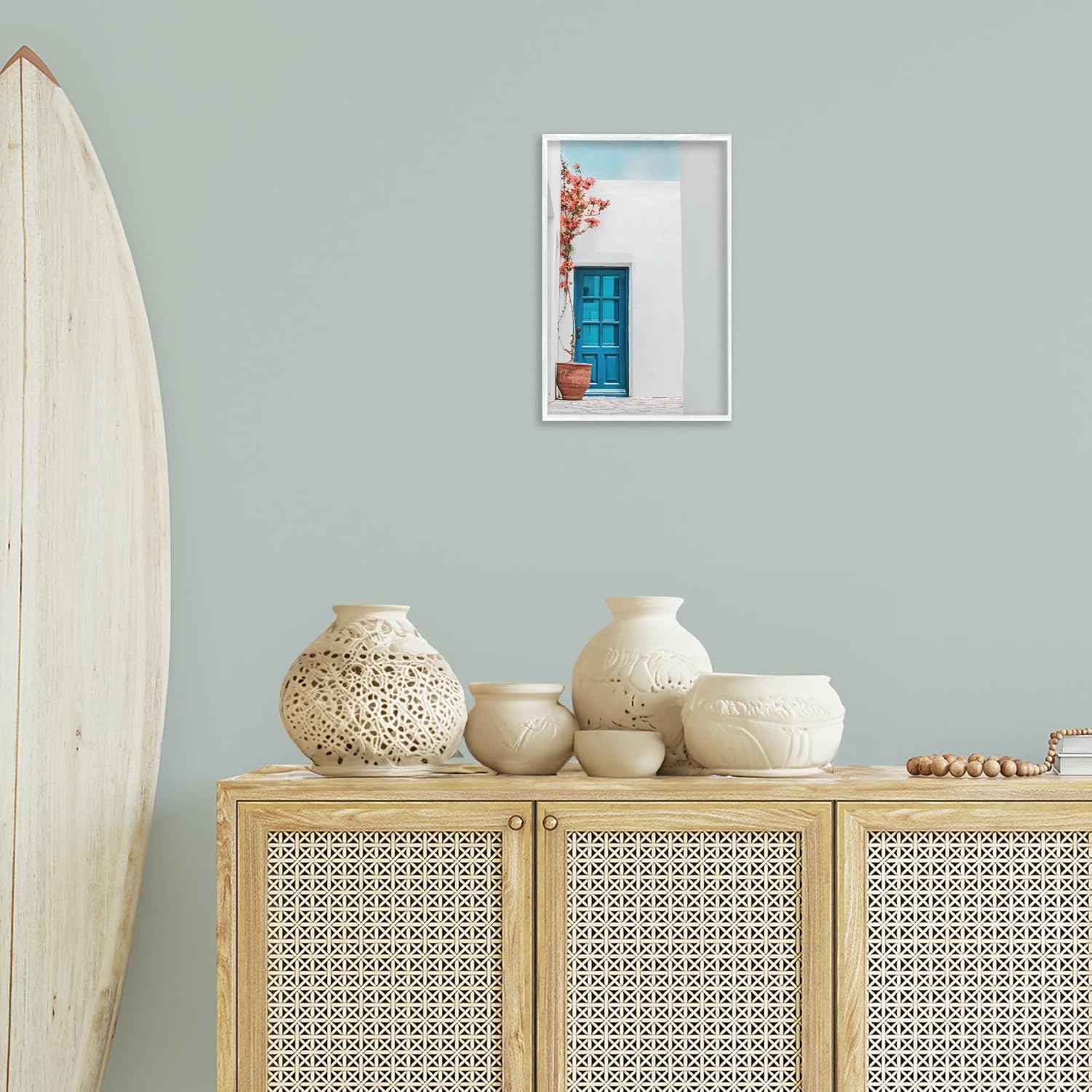 Stupell Industries Blue Villa Door Framed Giclee Art Design by Erin Marie