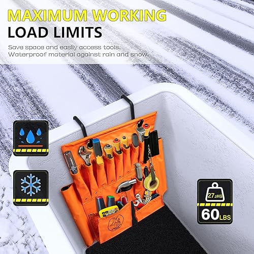 Miniatura 5 de Lineman - Tabla de herramientas, delantal aéreo, organizador de herramientas de camión con más de 16 bolsillos y ganchos de cubo aéreo, organizador