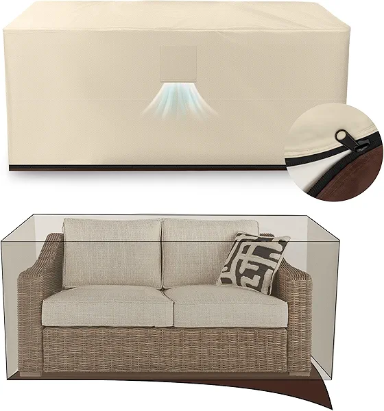 HDCAXKJ Patio Furniture Covers Waterproof Outdoor Furniture Protector with Bottom Zipper Seal Patio Chair Covers Outdoor Couch Sectional Set Loveseat Sofa Protector (Beige, 78" Lx37 Wx35 H)