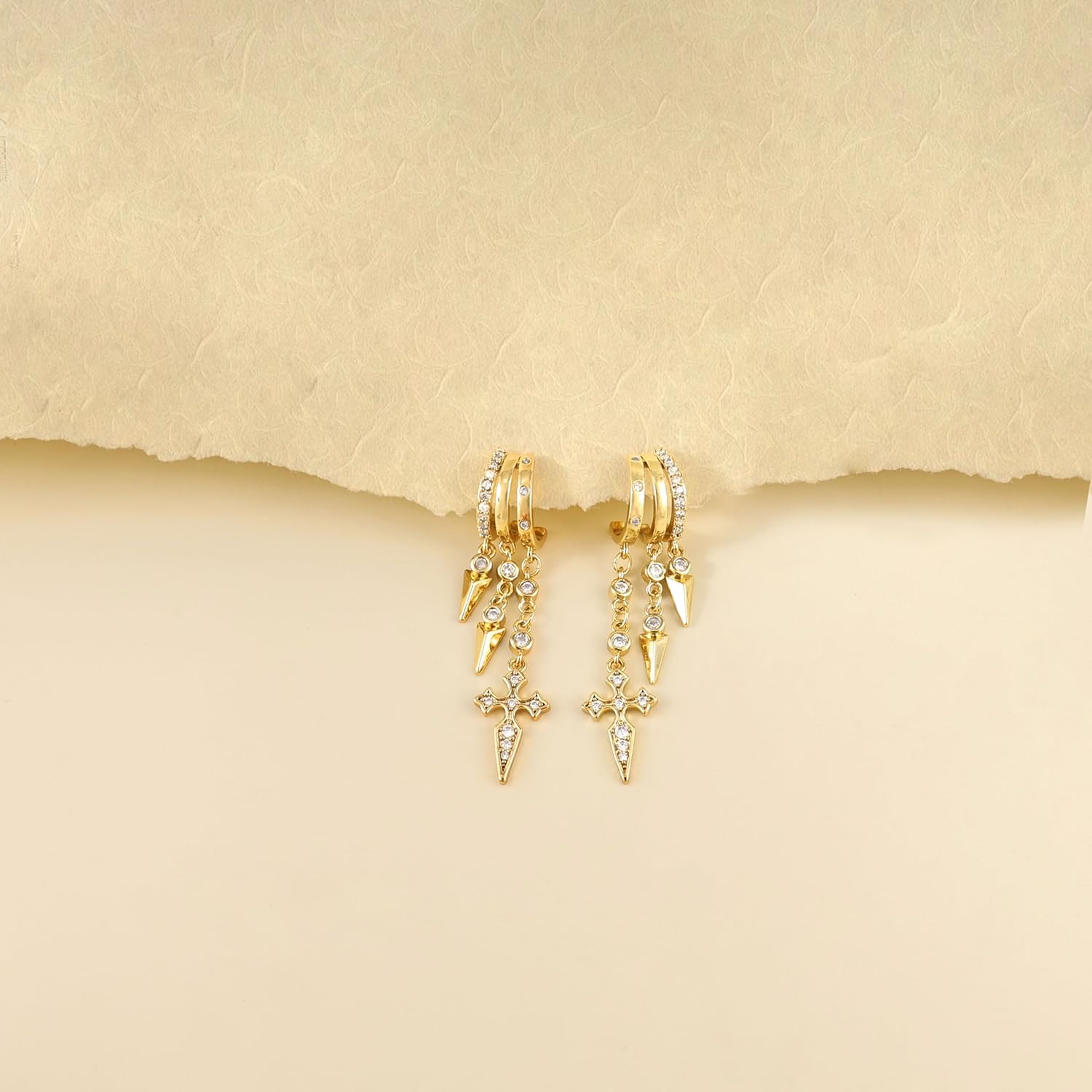 Dangle Earrings for Women,Dainty 14K Gold Plated CZ Triple Huggie Stud Earring Trendy Star Moon Dangle Chain Earring Hypoallergenic Statement Drop Huggie Earrings for Women Gold Jewelry Cute Stuff - Image 7