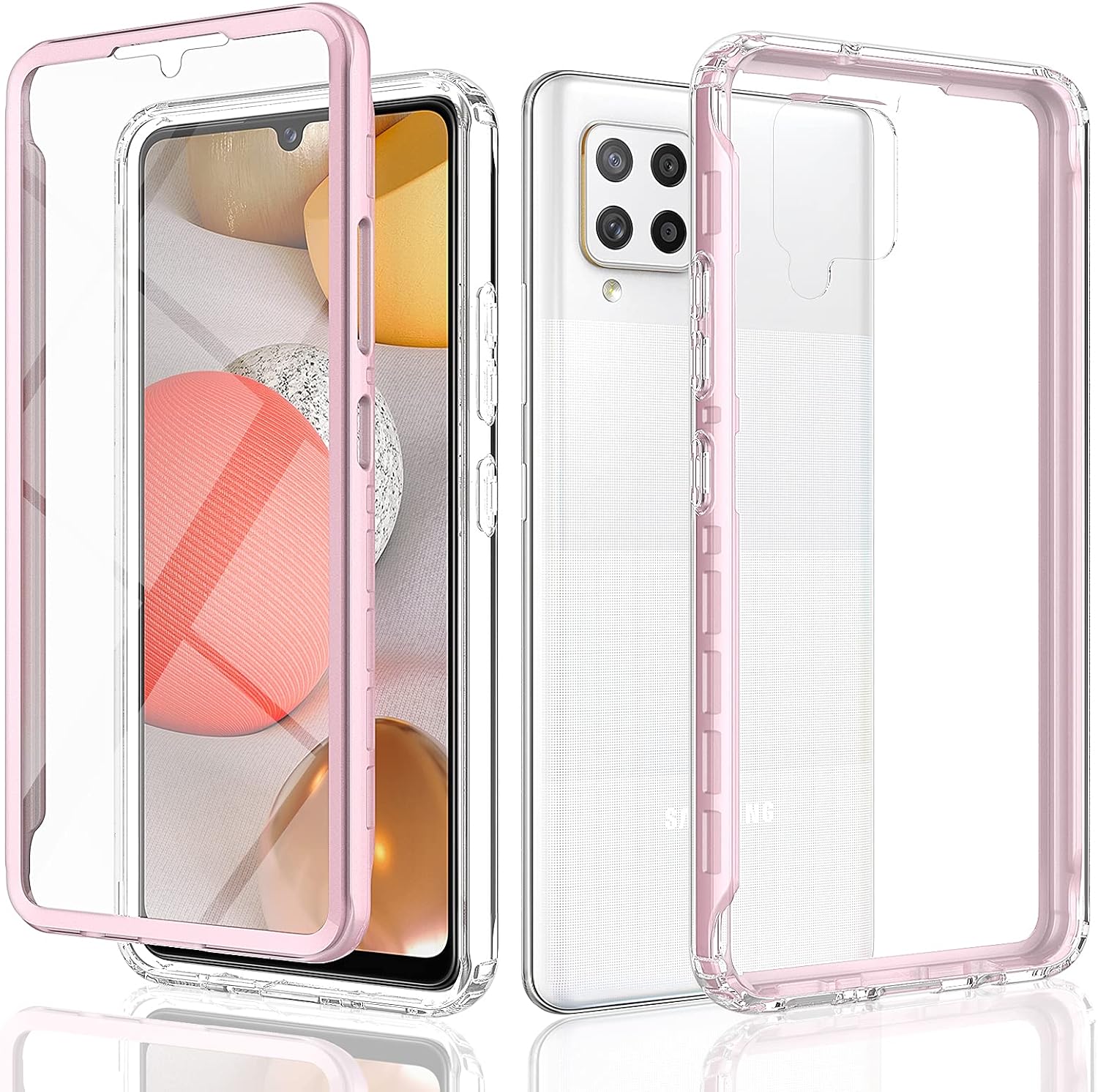 JXVM for Samsung Galaxy A42 5G Case with Built-in Screen Protector, Full Body Shockproof Phone Case Clear Protective Cover Case for Samsung Galaxy A42 5G (Pink)