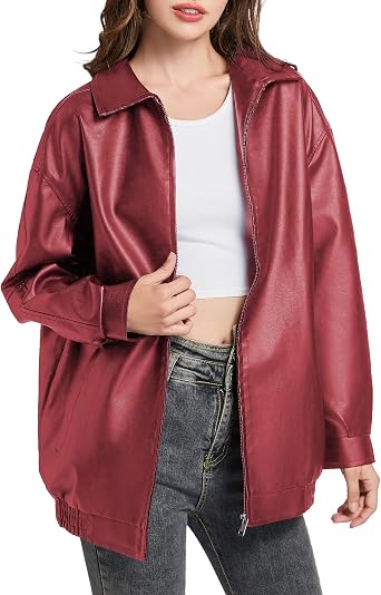 Leather Jacket Women Faux Leather Motorcycle Biker Coat Outerwear Oversized Bomber Jackets Fashion Clothes