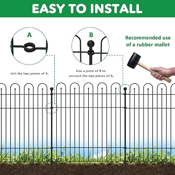 Garden Fence Animal Barrier with Gate, 10 Panels No Dig Dog Fence Outdoor