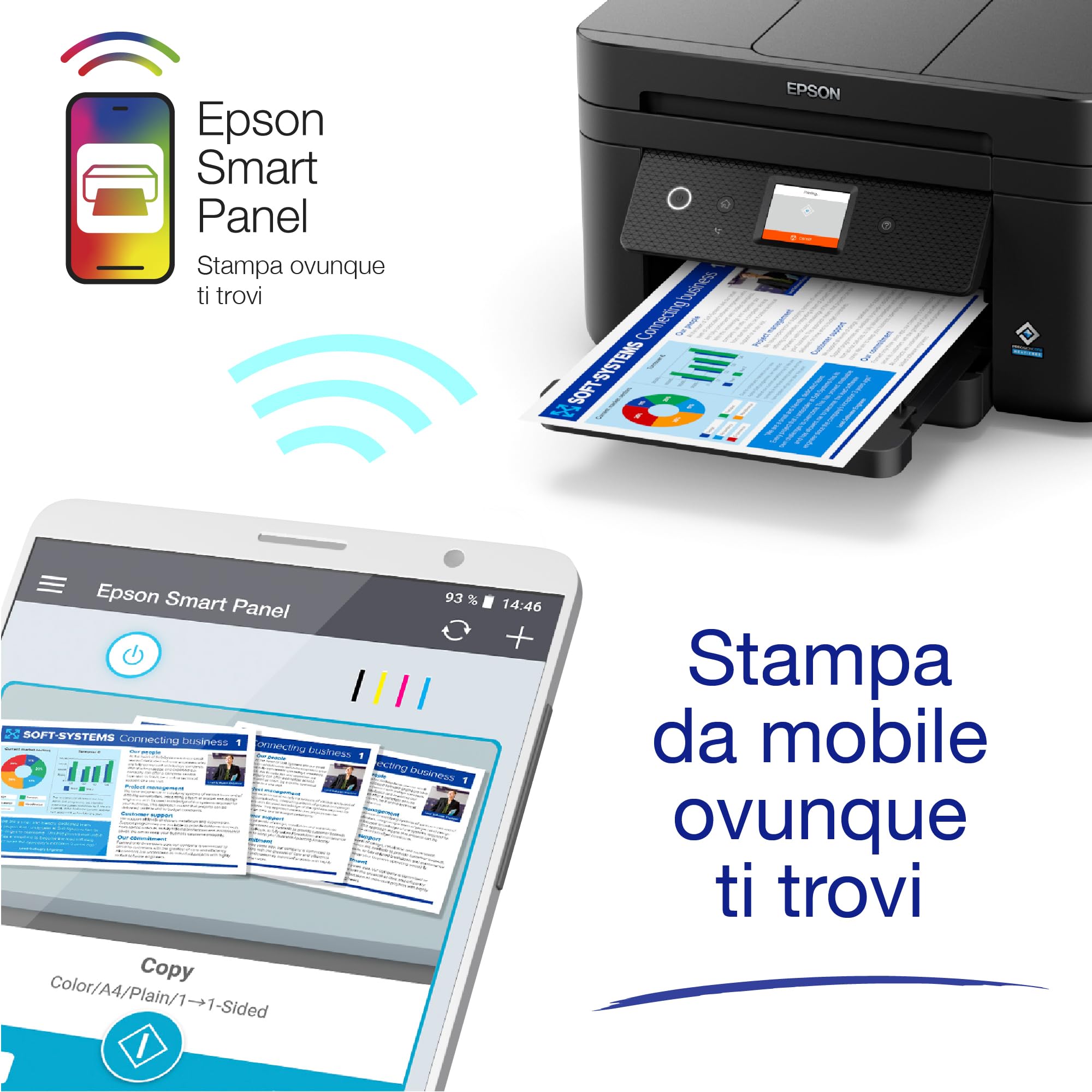 Epson Workforce WF-2960DWF Stampante Multifunzione A4 a getto d'inchiostro, Display Touch 6.1", ADF, WiFi, Ethernet, AirPrint, Nero