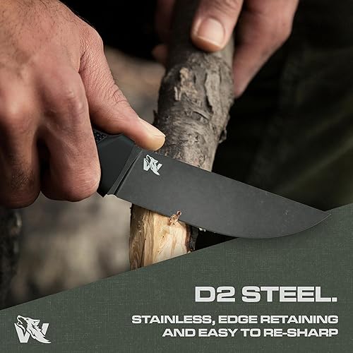 Miniatura 2 de ODENWOLF W-FLAT - Cuchillo de supervivencia de espiga completa con funda, elegante cuchillo táctico de hoja fija, hecho de acero 440C, cuchillo de