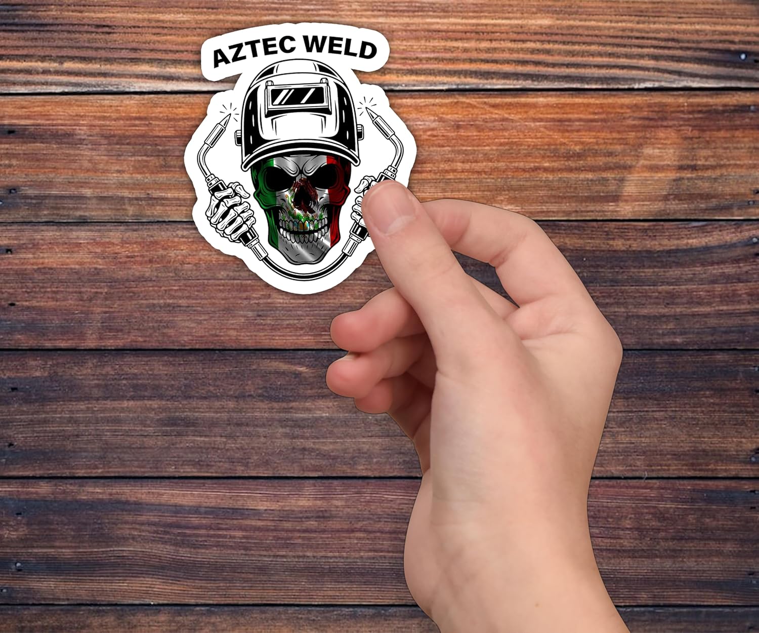(3Pcs) Personalized Mexican Welder Stickers - Mexican Flag Skull Decals, Hispanic Heritage Welder Art, Custom Name Vinyl for Welding Helmet, Hood, Toolbox, Truck 3”x4”