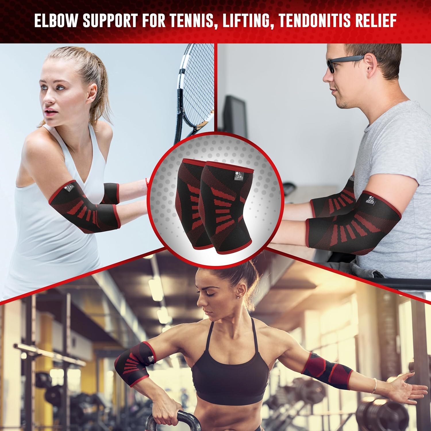 Nordic Lifting Elbow Compression Sleeves (1 Pair) for Men & Women - Support for Golfer’s & Tennis Elbow - Weightlifting Brace for Elbow Tendonitis, Workout Sleeve for Arm & Joint Recovery