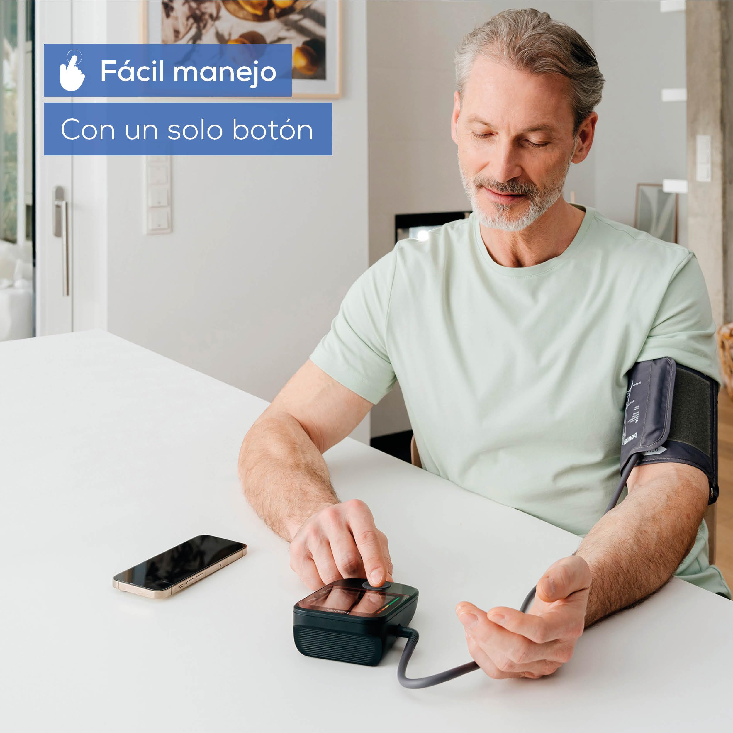 Beurer BM 48 Tensiómetro de brazo, operación sencilla con un solo botón, medición suave y rápida, detección de arritmias, 22-42 cm, con aplicación, transferencia de datos a Apple Health y más
