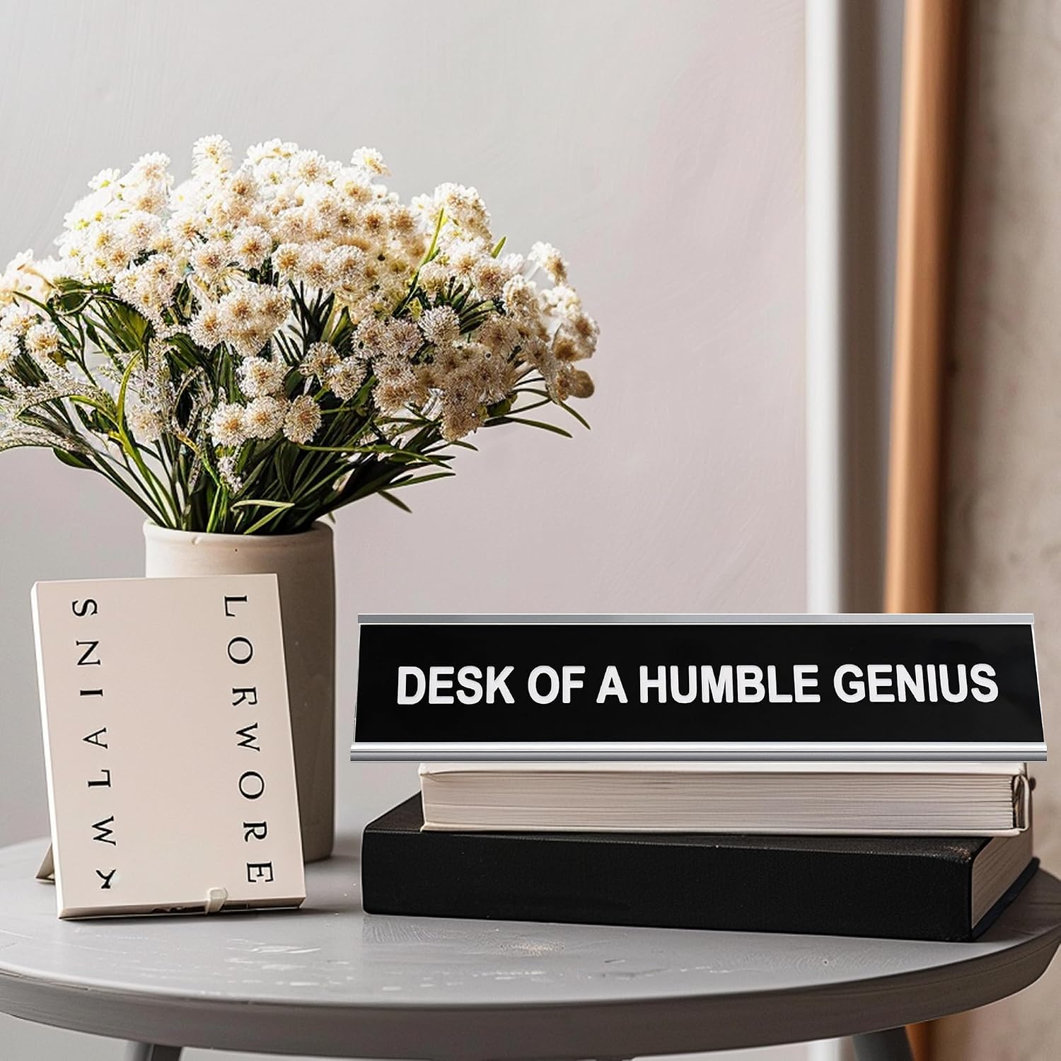 Desk of A Humble Genius Silver Funny Novelty Desk Signs for Office Nameplate Office Decor Desk Plaque Men Women Gift image 4