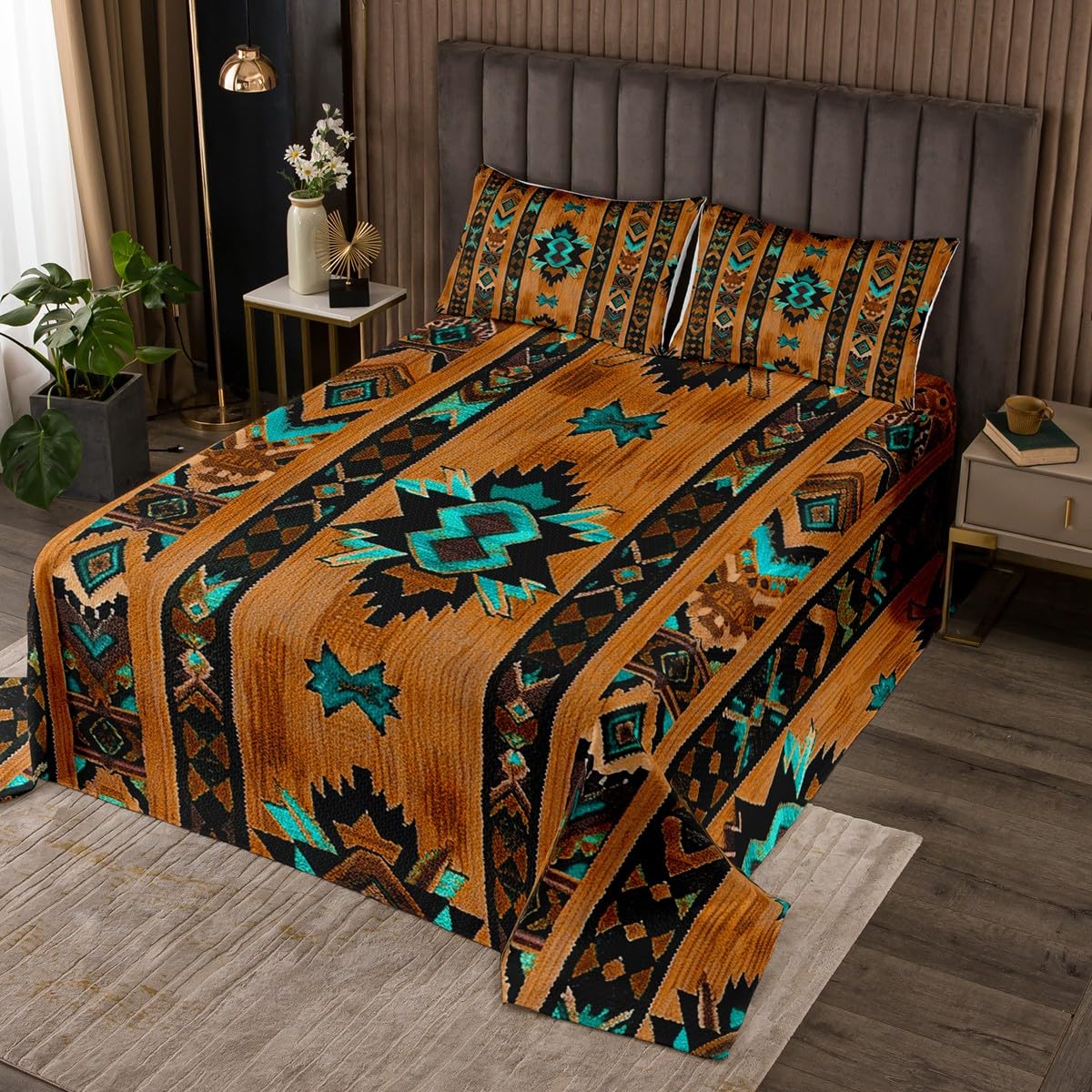 Loussiesd Braun Südwesten Tagesdecke 220x240cm Geometrisch Wohndecke Dekor Tribal Exotic Style Native American Indian Design Bettüberwurf Streifen Linie Wohndecke