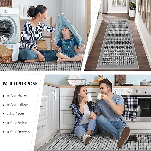 Miniatura 6 de GOYLSER Tapete largo y suave para pasillo, con parte trasera de goma, color gris, de perfil bajo, para entrada, comedor, puerta, entrada, baño,