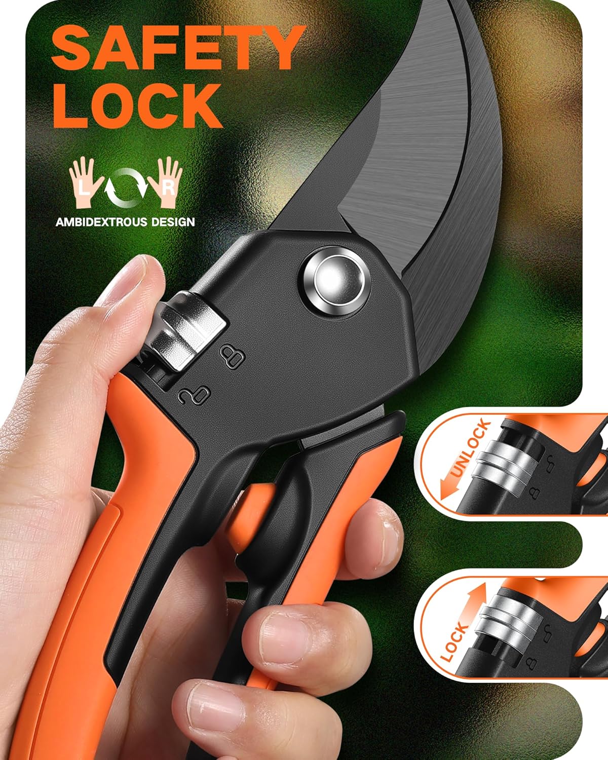 8.5" Pruning Shears for Gardening, 【Unique Stepless Handle Opening】Professional Bypass Garden Clipper, Heavy Duty Plant Pruners for Branch 【SK5 Steel Blades】【Built-in Spring】【All Hand Sizes】 - Image 4
