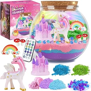 Cadeau Licorne - Kit de Terrarium - Idée Cadeau d'anniversaire Filles 4 5 6 7 8 9 10 11 12 Ans – Jouet Licorne, Veilleuse Licorne, Lampe Licorne – Loisirs Créatifs, Jeux Créatifs pour Enfants