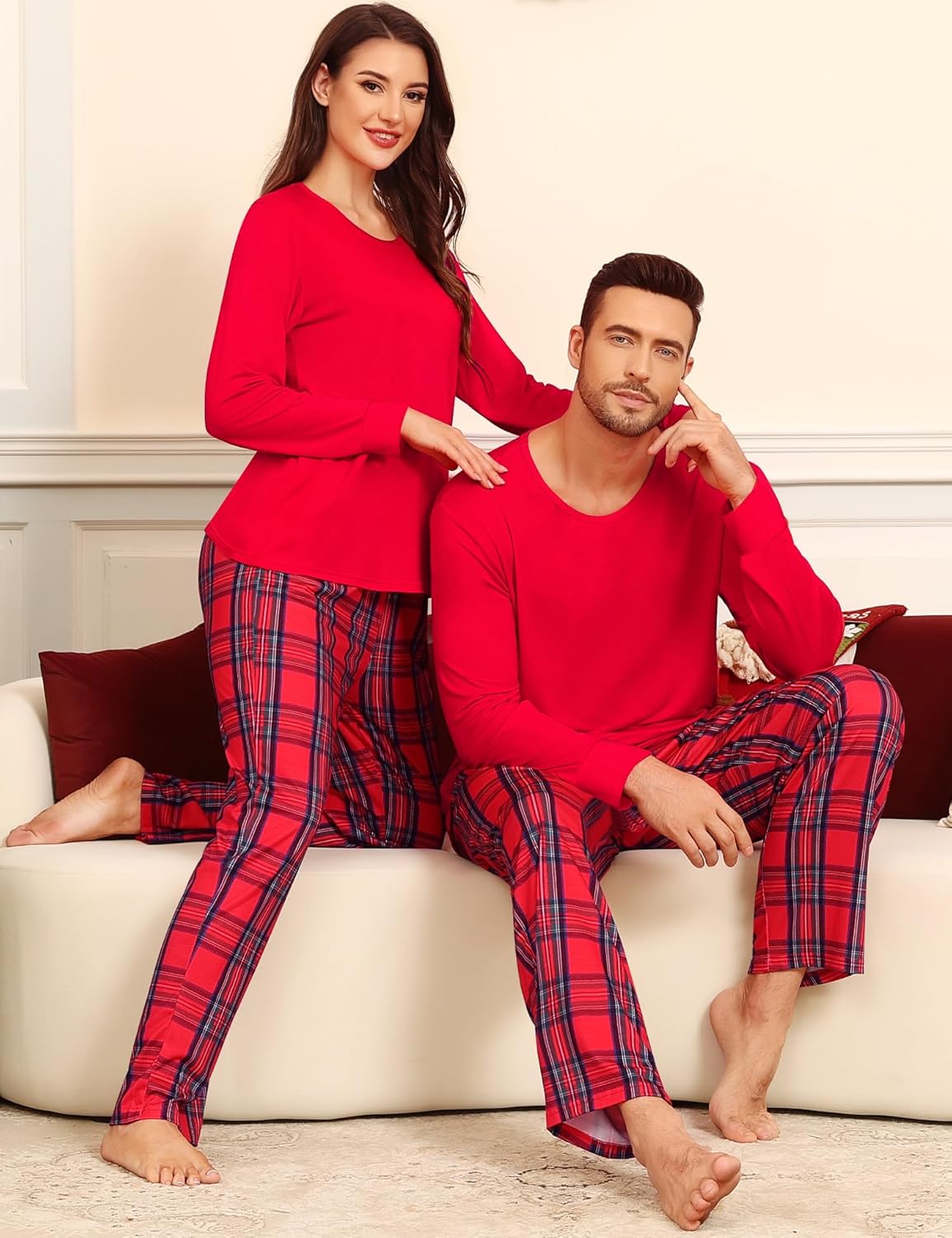LecGee Matching Christmas Pajamas for Couples Long Sleeve Family Sleepwear Women Men Buffalo Plaid Pjs Pant with Pockets - Image 4