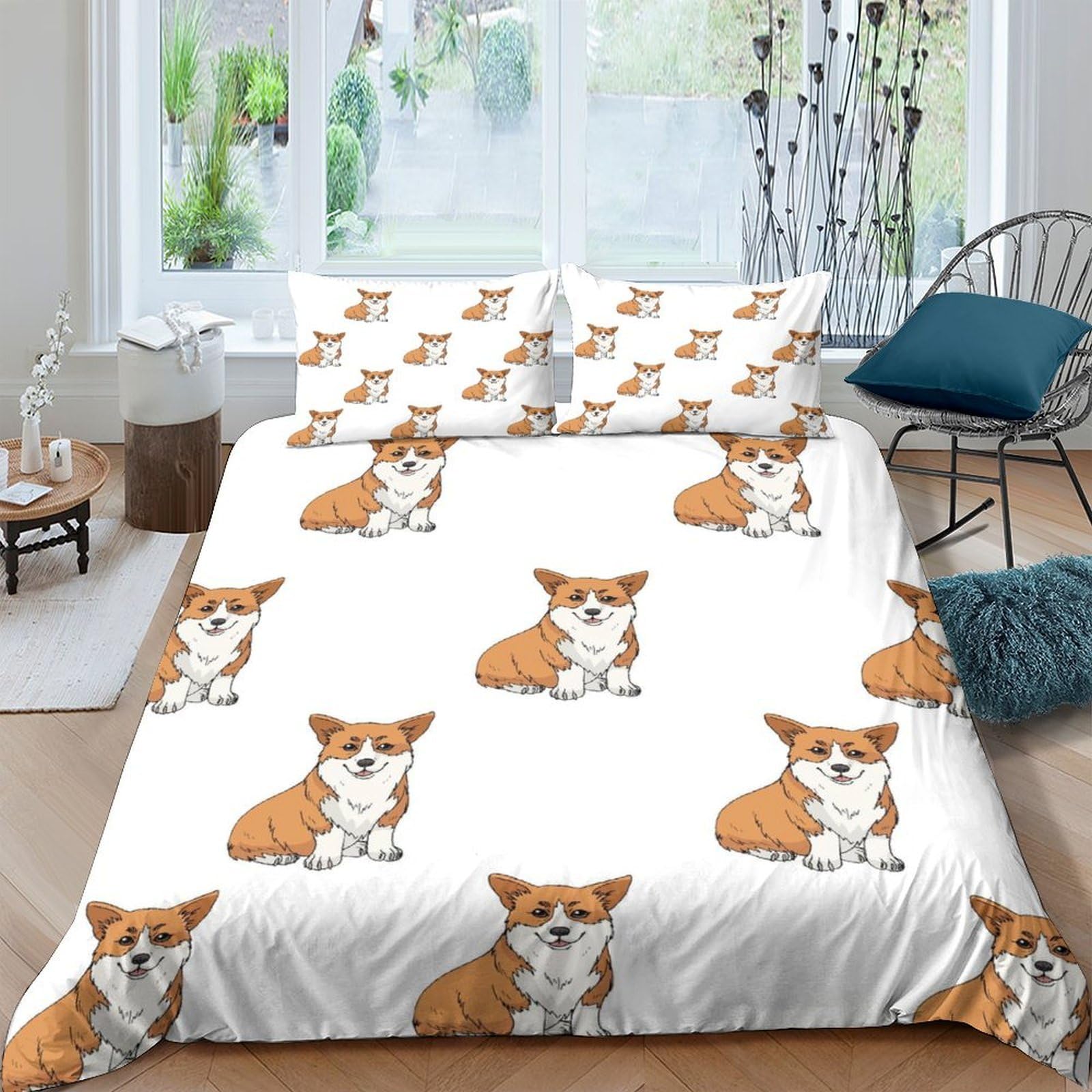 Ctjqhvkz Style-8 3D Printed Corgi Pattern Fitted Sheet Microfiber Soft Breathable Dog Bed Cover For Bedroom Guest Room Decor Single（135X200cm）