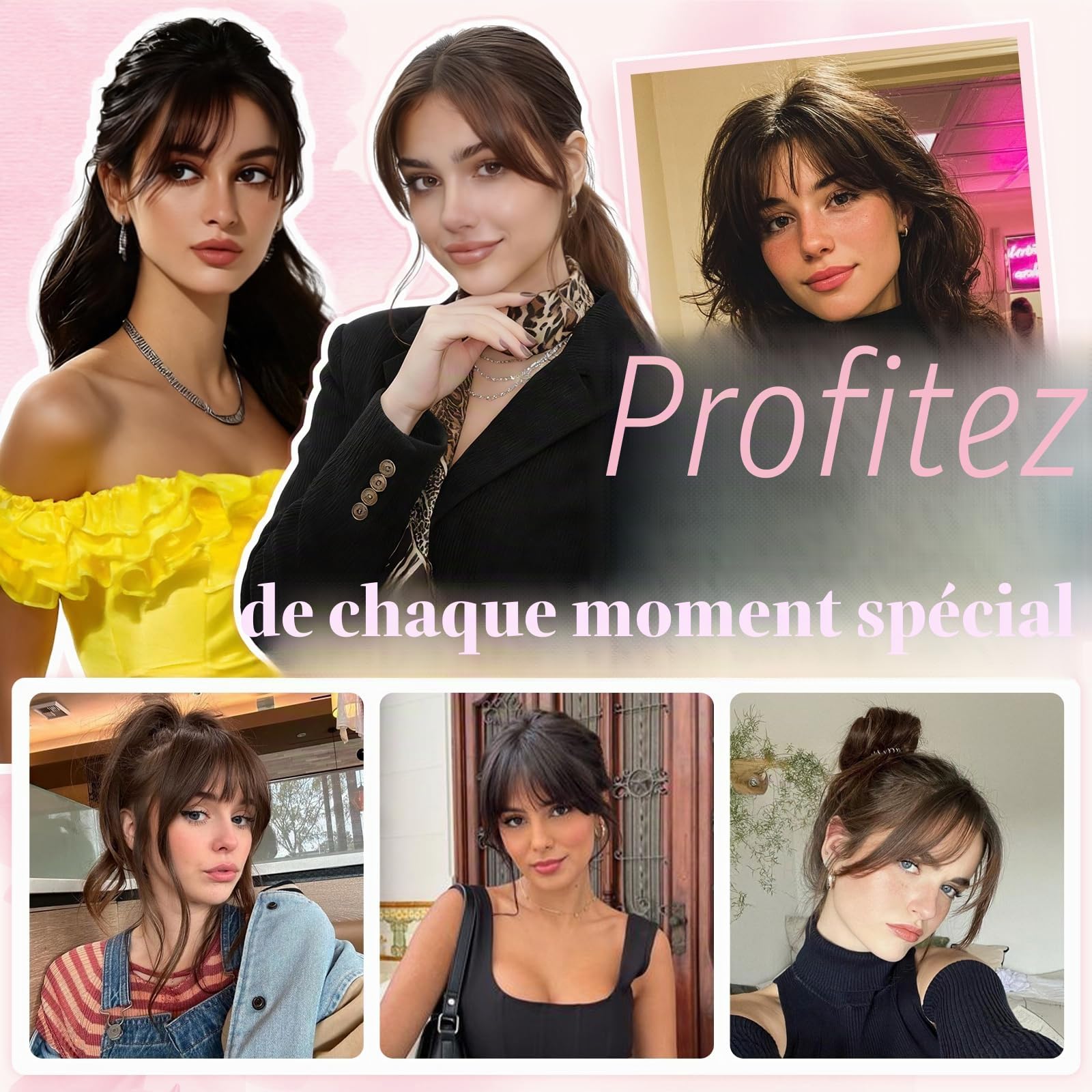 Rich Choices Frange à Clip 100% Cheveux Naturel Postiche Cheveux Naturel Fausse Frange Extensions de Cheveux Remy Clip in Bangs Lisse #2 Marron Foncé