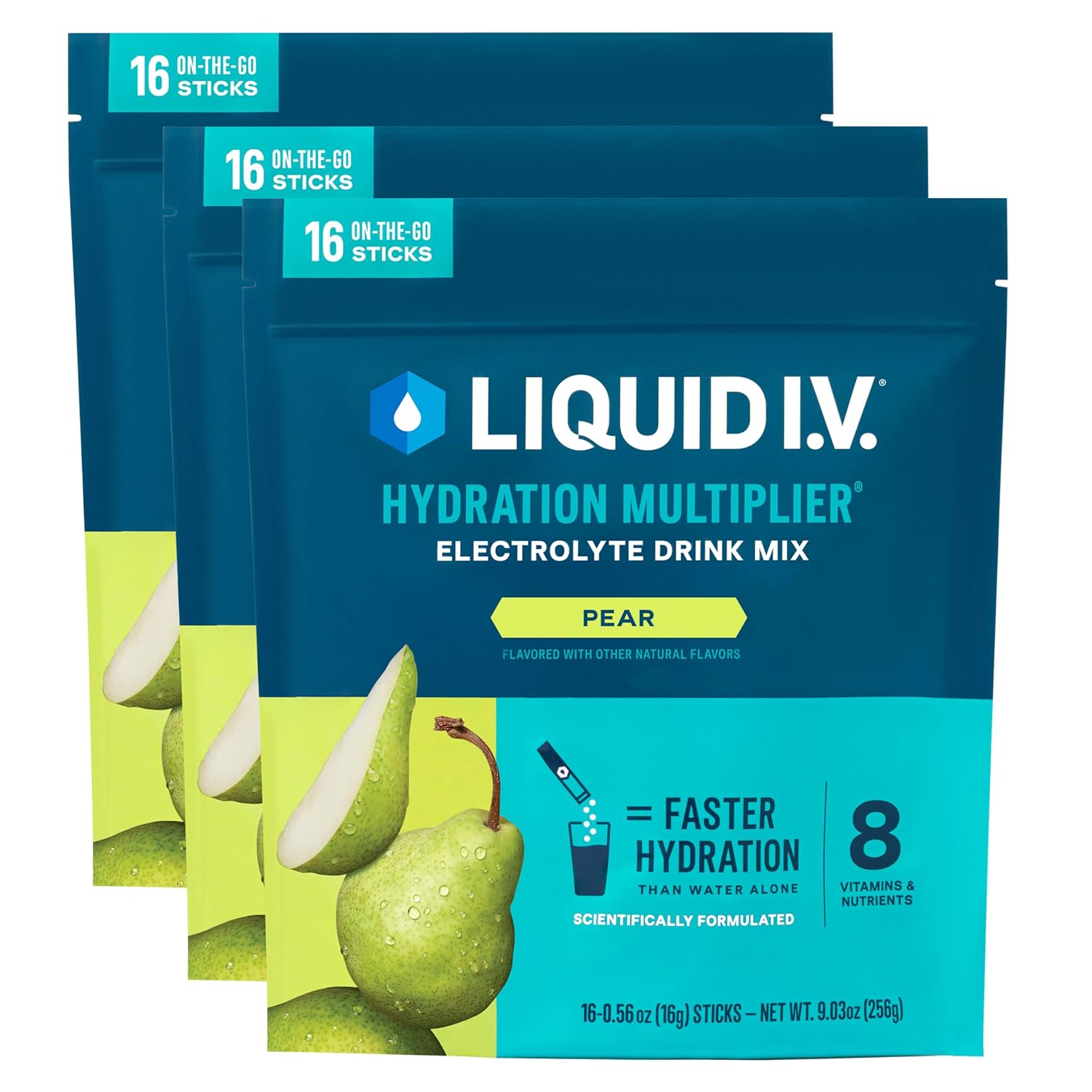 Liquid I.V.® Hydration Multiplier® - Pear - Hydration Powder Packets | Electrolyte Powder Drink Mix | Convenient Single-Serving Sticks | Non-GMO | 16 Servings (Pack of 3)