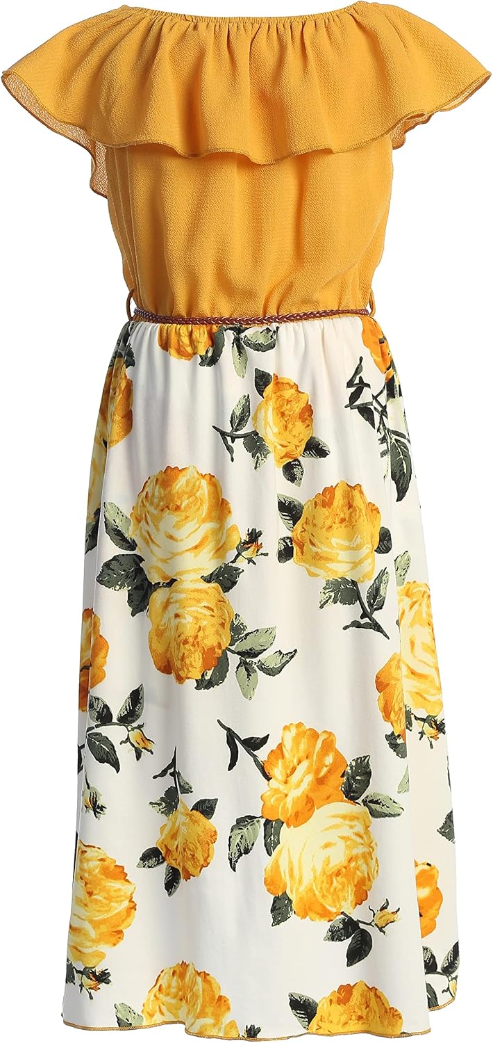 BluNight Collection Little Girls 2 Ways Ruffle Hi Lo Maxi Skirt Romper Belt Jumpsuit Romper USA 4-14