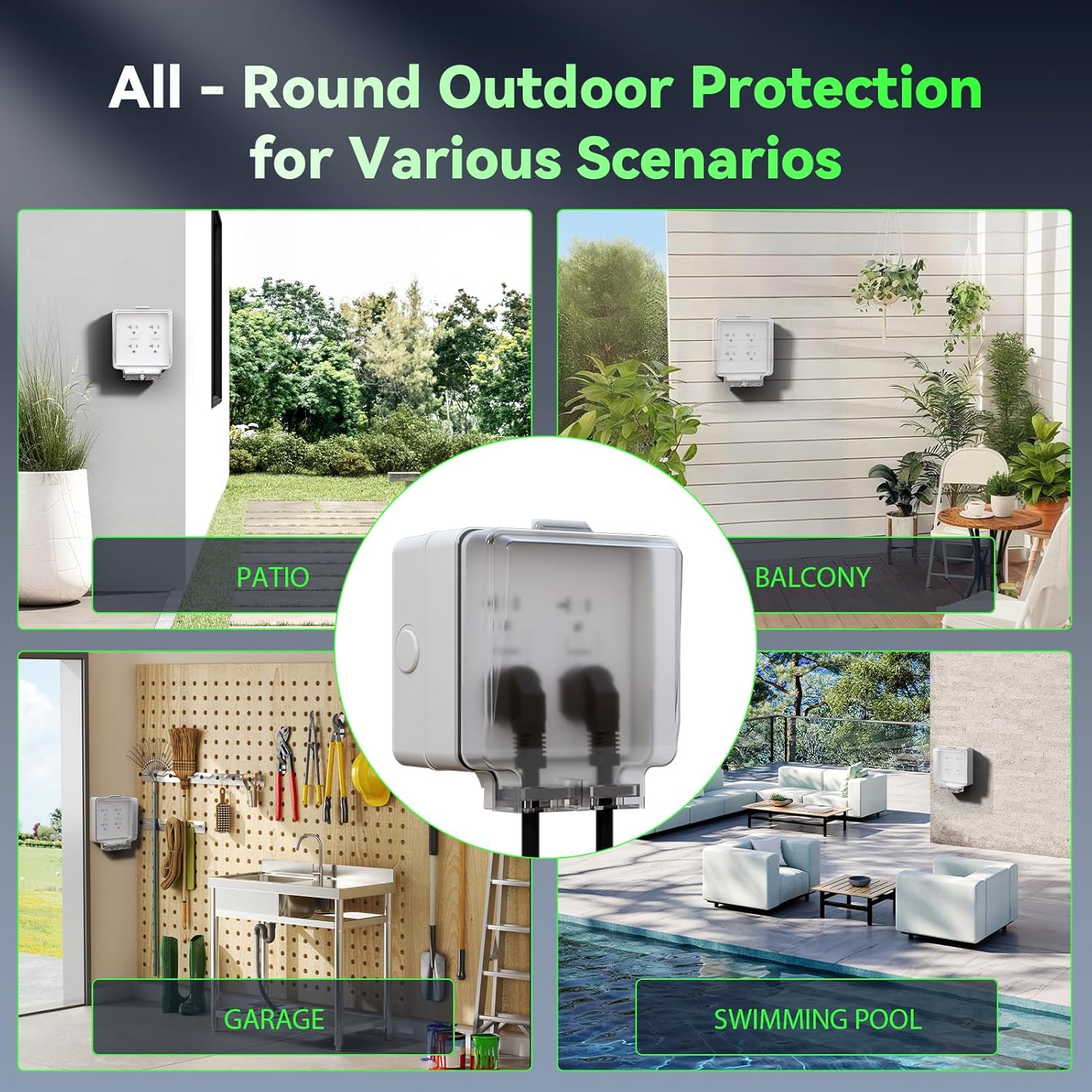 BSEED Dual 20 AMP GFCI Outdoor Electrical Outlet Box, IP66 Waterproof & Lockable Enclosure, Outdoor Outlet Box with Weather & Tamper Resistant GFCI Receptacle for Gardens, Yards, UL Listed