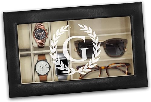 Miniatura 7 de The Wedding Party Store Caja personalizada para relojes y lentes de sol, estuche organizador de relojes y lentes con grabado personalizado (negro)