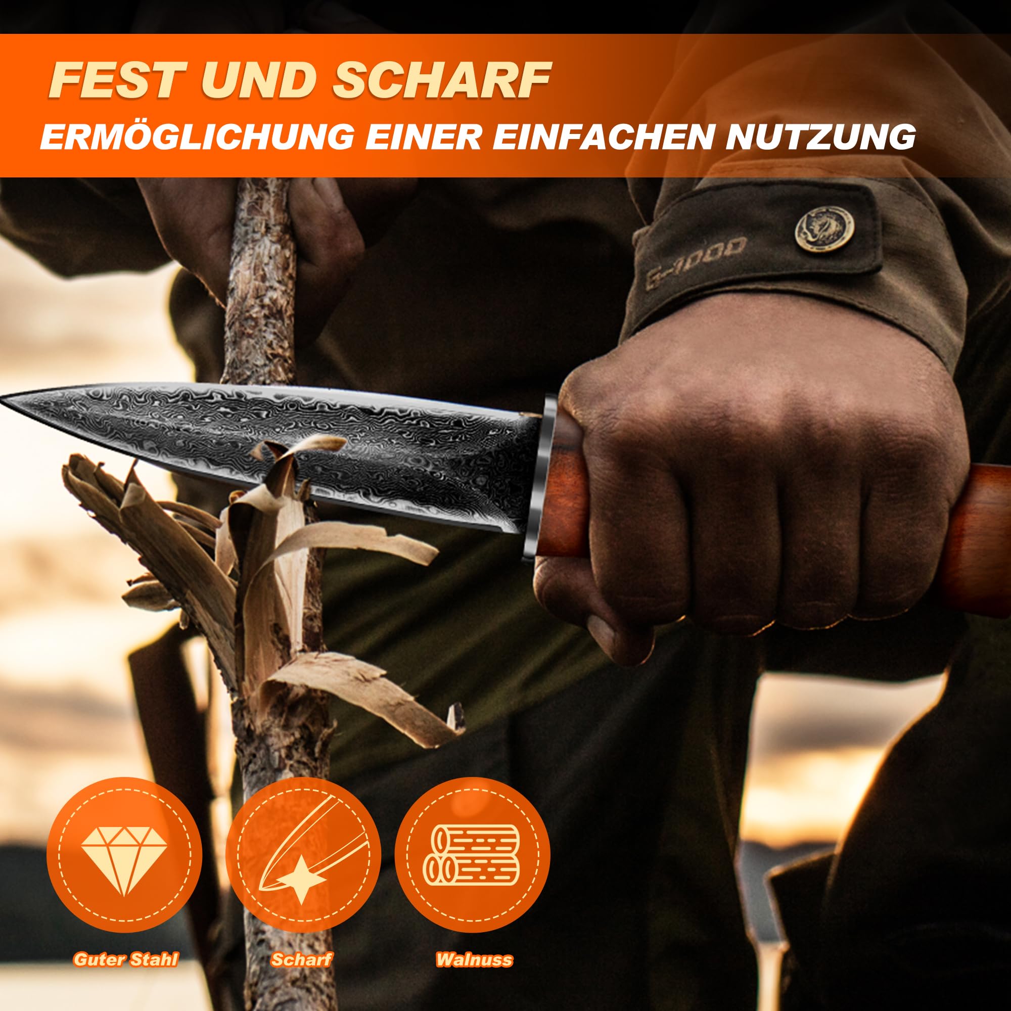 TIVOLI Damaszener Jagdmesser,Damaszener Stahl Adventure Outdoor Survival Messer, Zweischneidiges Dolchmesser, Geeignet für die Jagd, Dschungel Abenteuer, Camping, Senden Exquisite Geschenk-Box