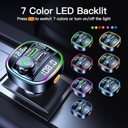 Miniatura 3 de flychee Adaptador de coche Bluetooth 5.3 con PD 20W y QC3.0 22W USB C cargador rápido para coche, transmisor FM inalámbrico, receptor de radio