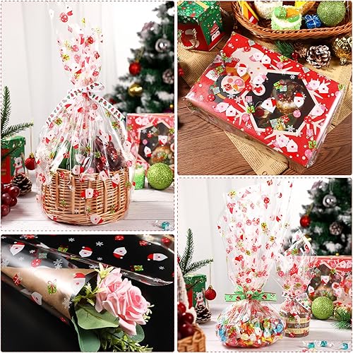 Miniatura 5 de Toyvian Envoltura de celofán, rollo de celofán de 1,181.1 x 15.7 in, 2.5 mil, Papá Noel decorado con floristería, celofán para Navidad, fiesta en