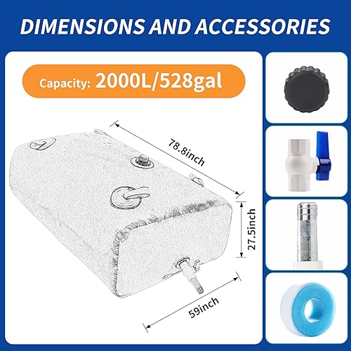 Miniatura 25 de Contenedores de almacenamiento de vejiga de agua de 3000 L/792.5 galones, tanque de agua portátil plegable bolsa de agua suave de gran capacidad