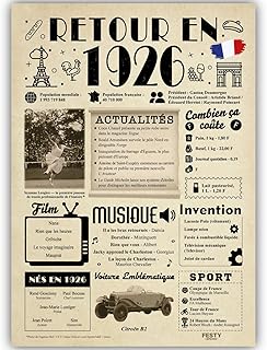 Idée Cadeau 100 Ans Femme et Homme - Grande Carte Anniversaire 100 ans Femme et Homme - Decoration Anniversaire 100 ans - Félicitations Happy Birthday Card - Cadeau Original Retour en 1926