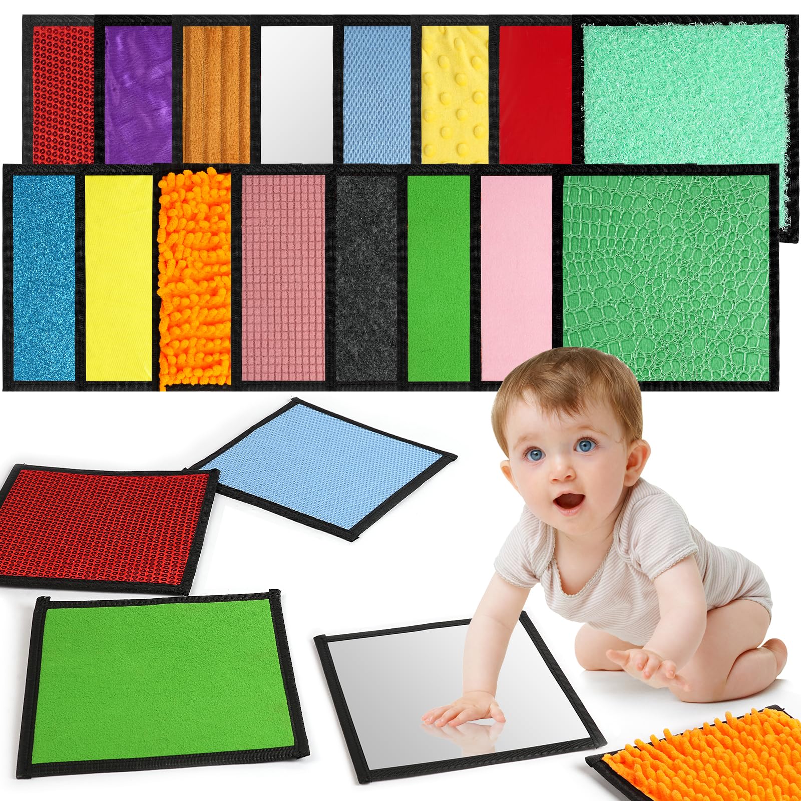 Vicloon Sensory Mats, 16 PCS Mini Tactile Sensory Tiles, Sensory Toys for Autism, Sensory Room Equipment Sensory Walls for Kids Toddler Fidgeting (Square)