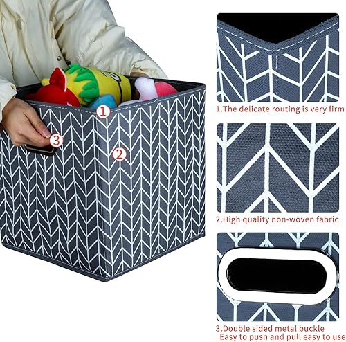 Miniatura 3 de STOREONE Contenedores de almacenamiento de tela (11 x 11 x 11 pulgadas) con asas de metal dobles para armario, organizadores de cajones de