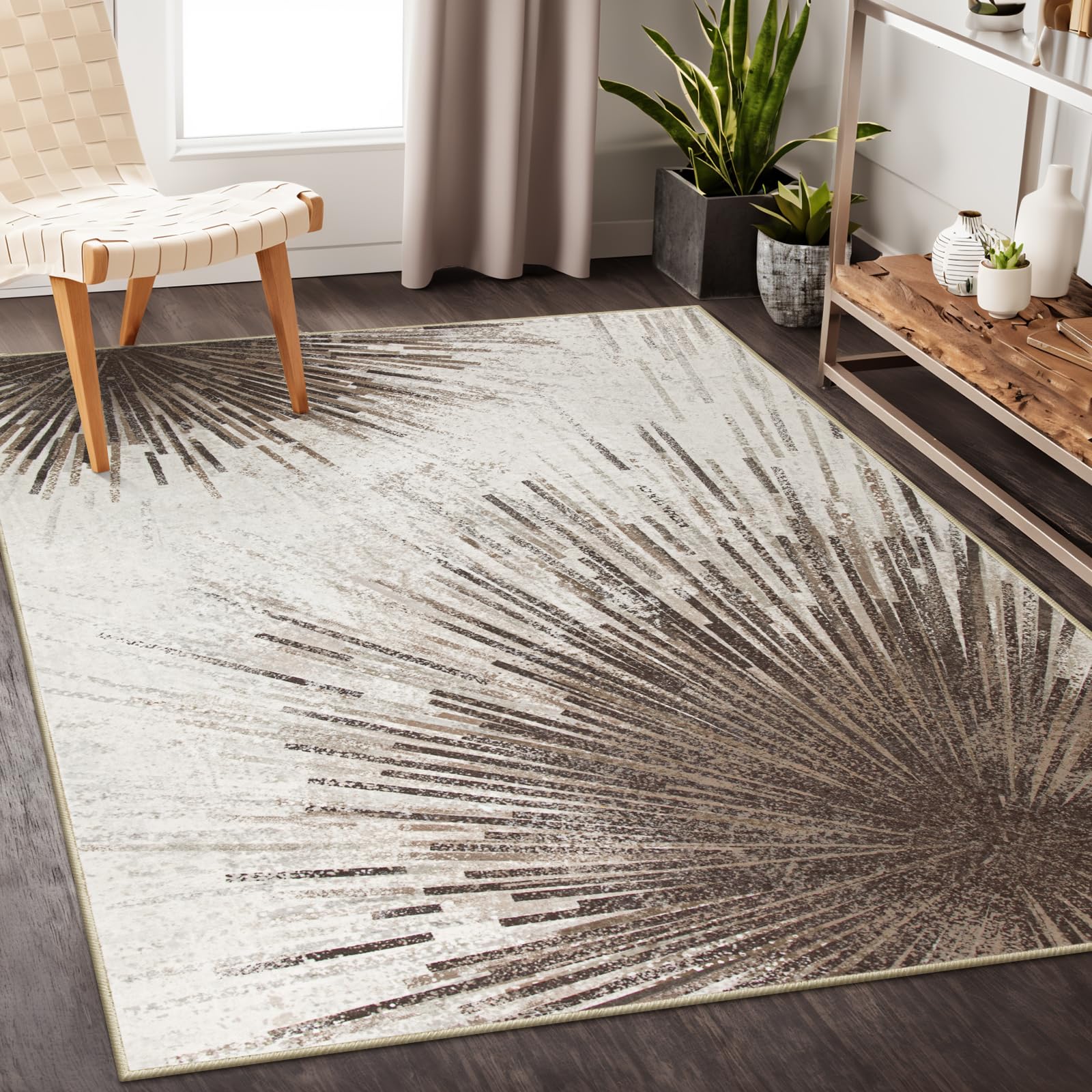 Lahome Modern Carpets for Living Room - Machine Washable Area Rugs 5x7 Throw Non-Slip Soft Carpet for Bedroom, Abstract Print Ultra-Thin Indoor Rug