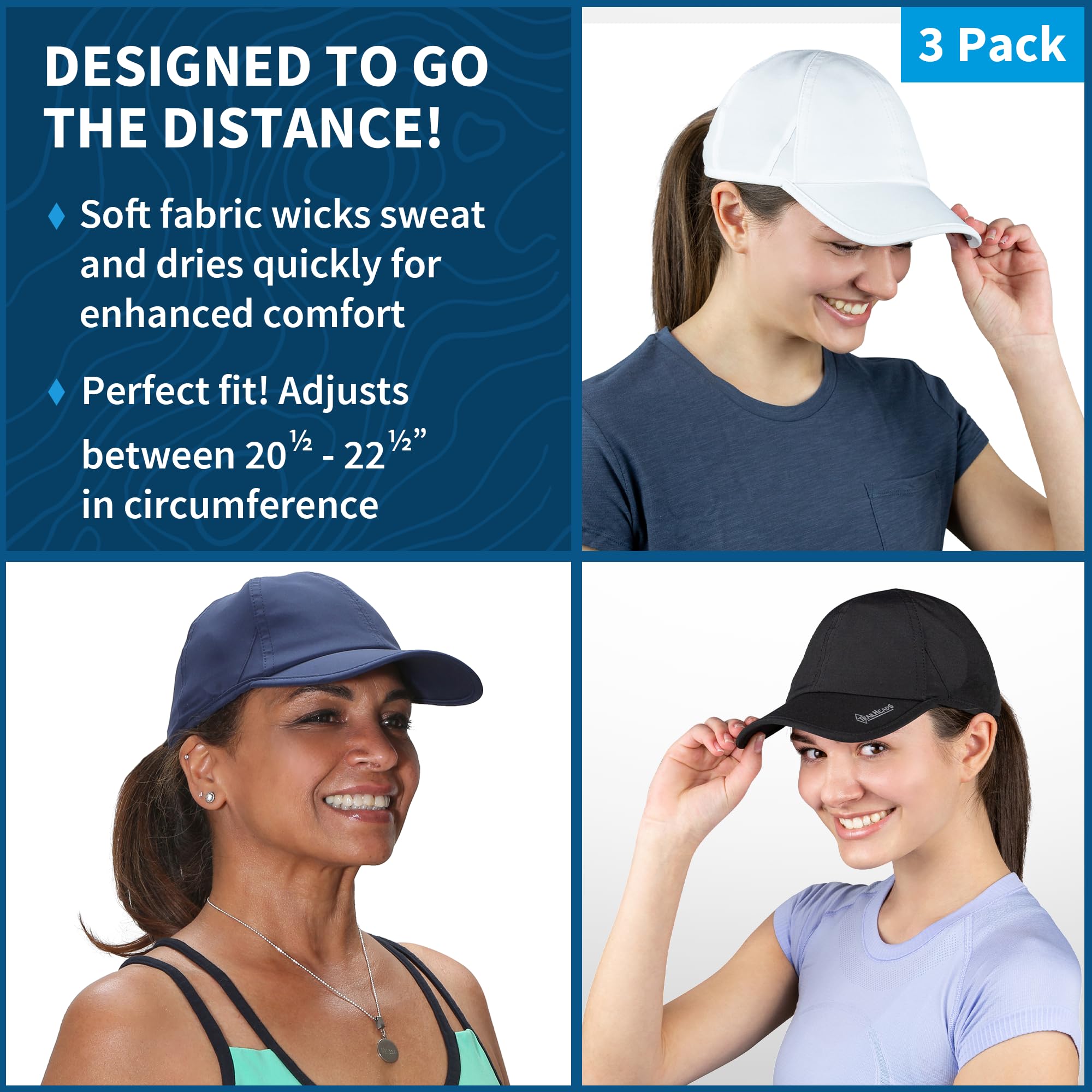 TrailHeads Cappelli da corsa da donna, protezione UV, 50+ UPF - Cappelli estivi da donna Cappellino da baseball - Tennis, Golf, Palestra, Allenamento