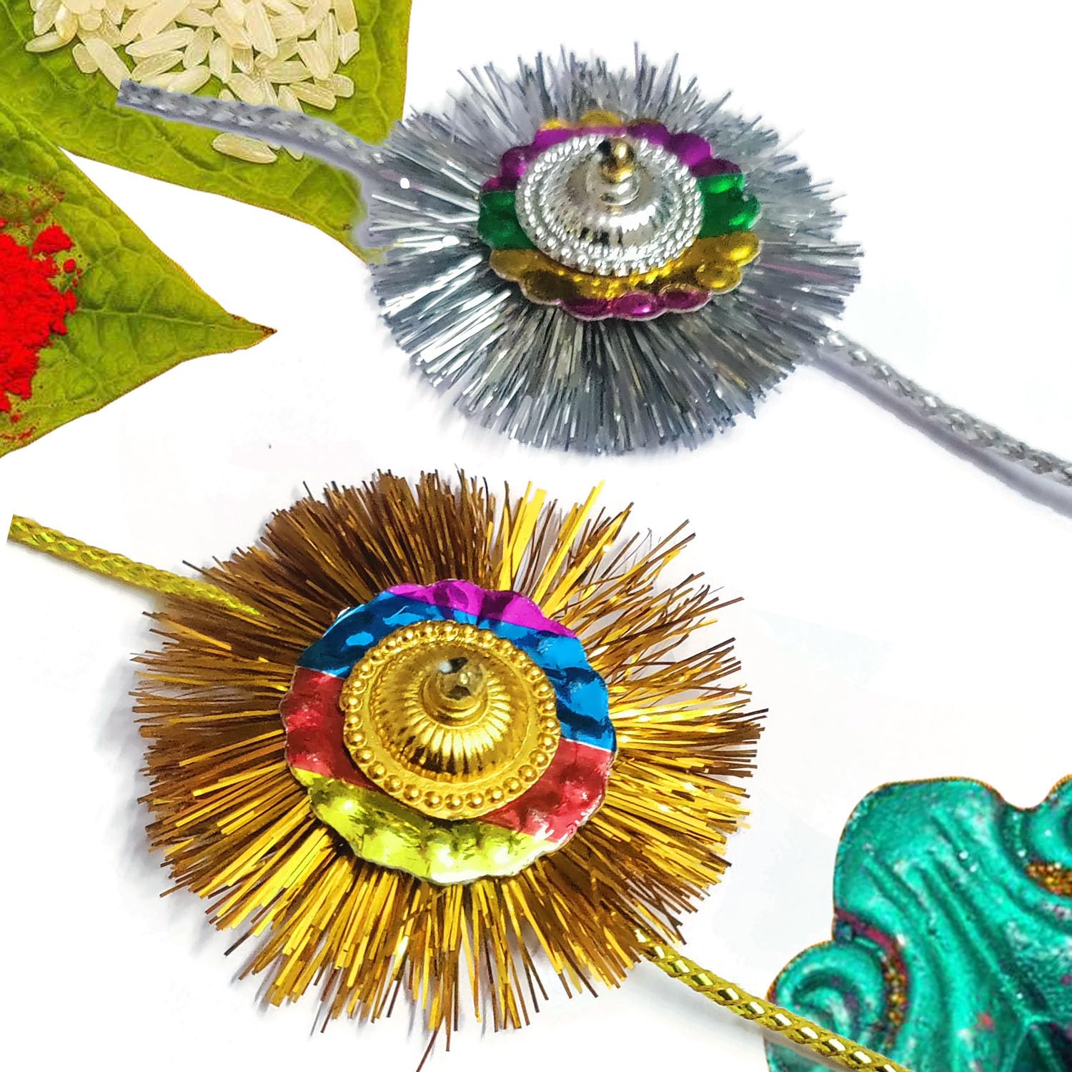 KIDZ00 Unisex Adult Handmade Combination Of Golden And Silver Zari Frill Rakhi Set For Bhaiya Bhabhi, Man & Woman, Family Rakhi Combo Set- 2 Piece Set (B0CCDX5W3T) Amazon Price History, Amazon Price Tracker