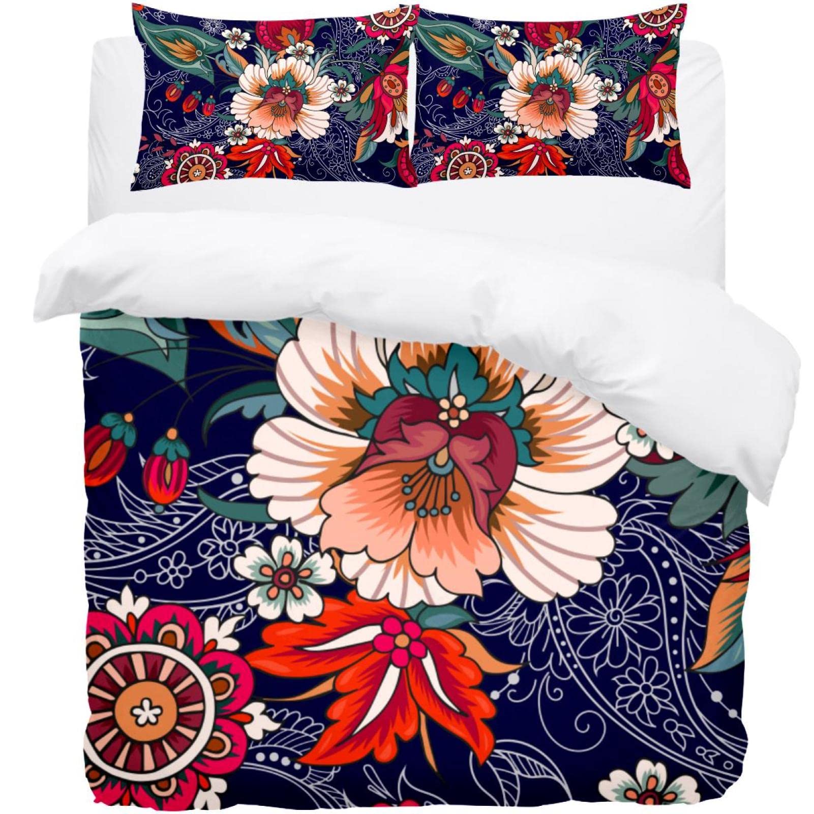 Parure de lit housse de couette motif floral et taie d'oreiller