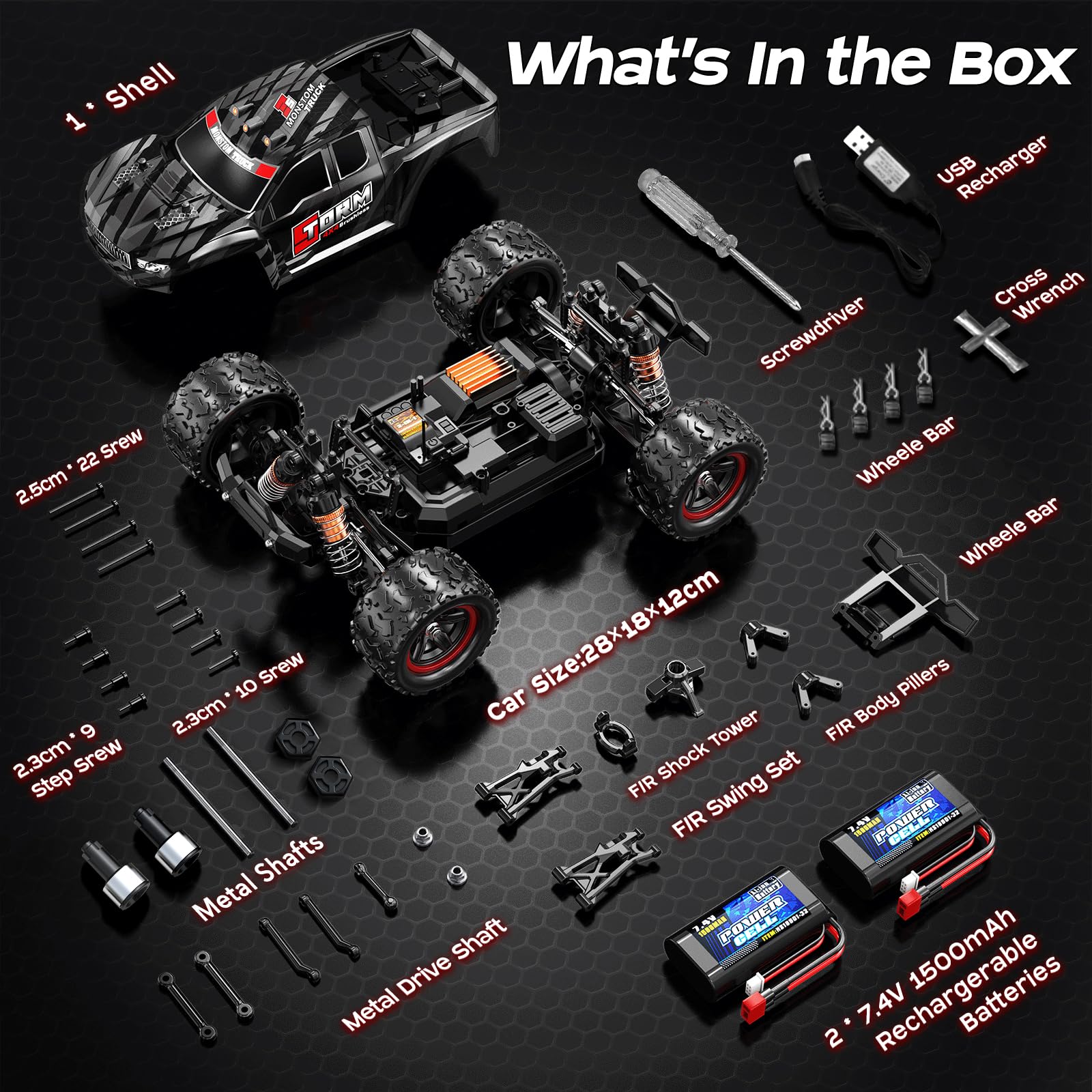 Voiture télécommandée 1:18 Brushless 4x4 pour Adulte & garçon, Voiture RC Tout Terrain à Transmission métal, 52 km/h, avec 2 Batteries 1500mAh et kit de pièces de Rechange