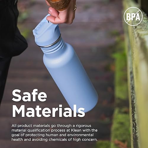 Miniatura 6 de Klean Kanteen Botella de agua clásica de 18 onzas con tapa deportiva de sello abatible y popote, boquilla y tapa 100% a prueba de fugas, material