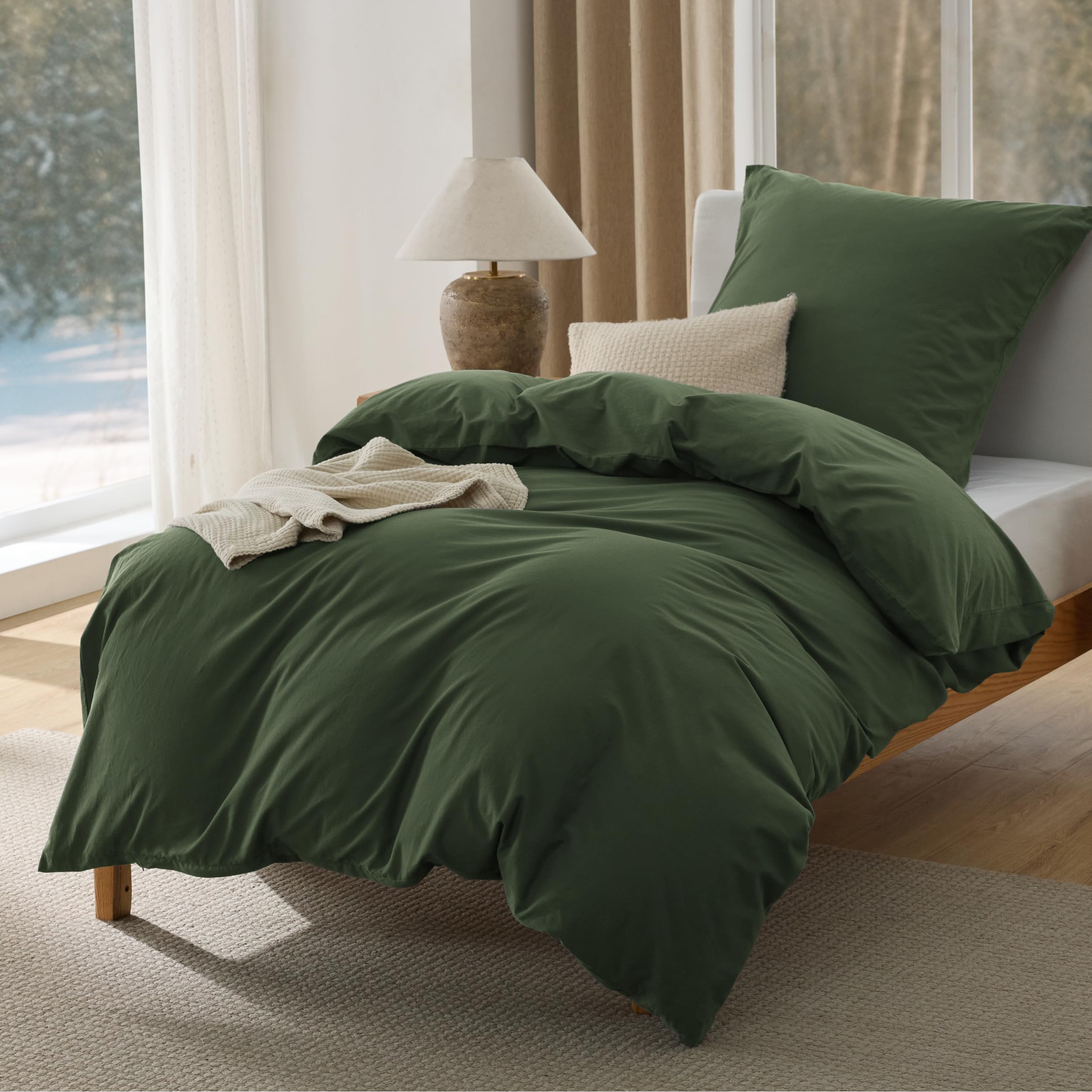 BEDSURE Bettwäsche Gewaschene Baumwolle Bettbezug - Bettwäsche-Sets mit 2 Kissenbezüge 80x80 cm, Ähnliche Textur wie Washed Leinen, Oeko-TEX Bedding mit Reißverschluss