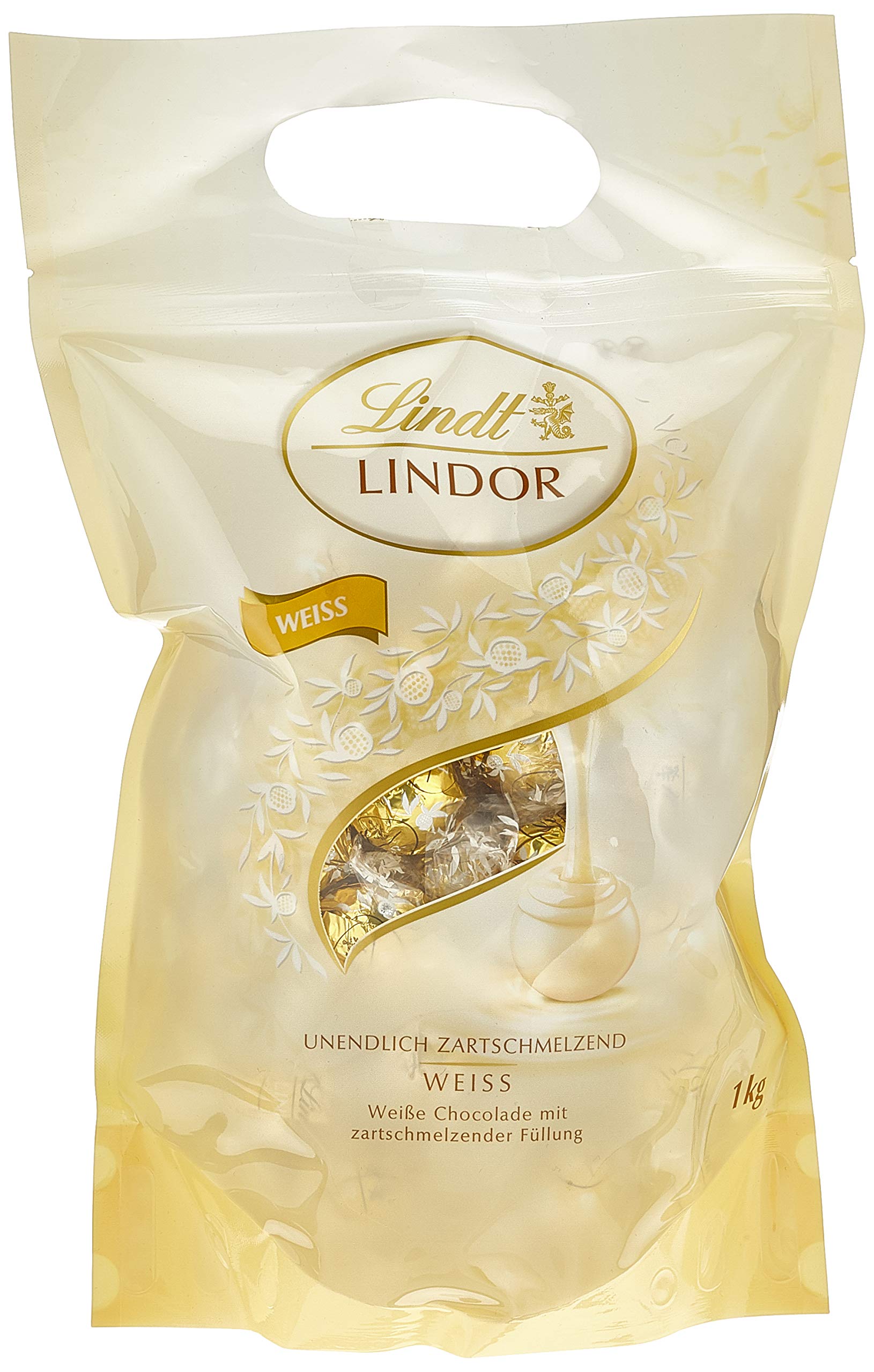 Lindt Lindor Beutel Weiß 1 kg, gefüllt mit Lindor Kugeln aus weißer Lindt Chocolade mit einer zartschmelzenden Füllung