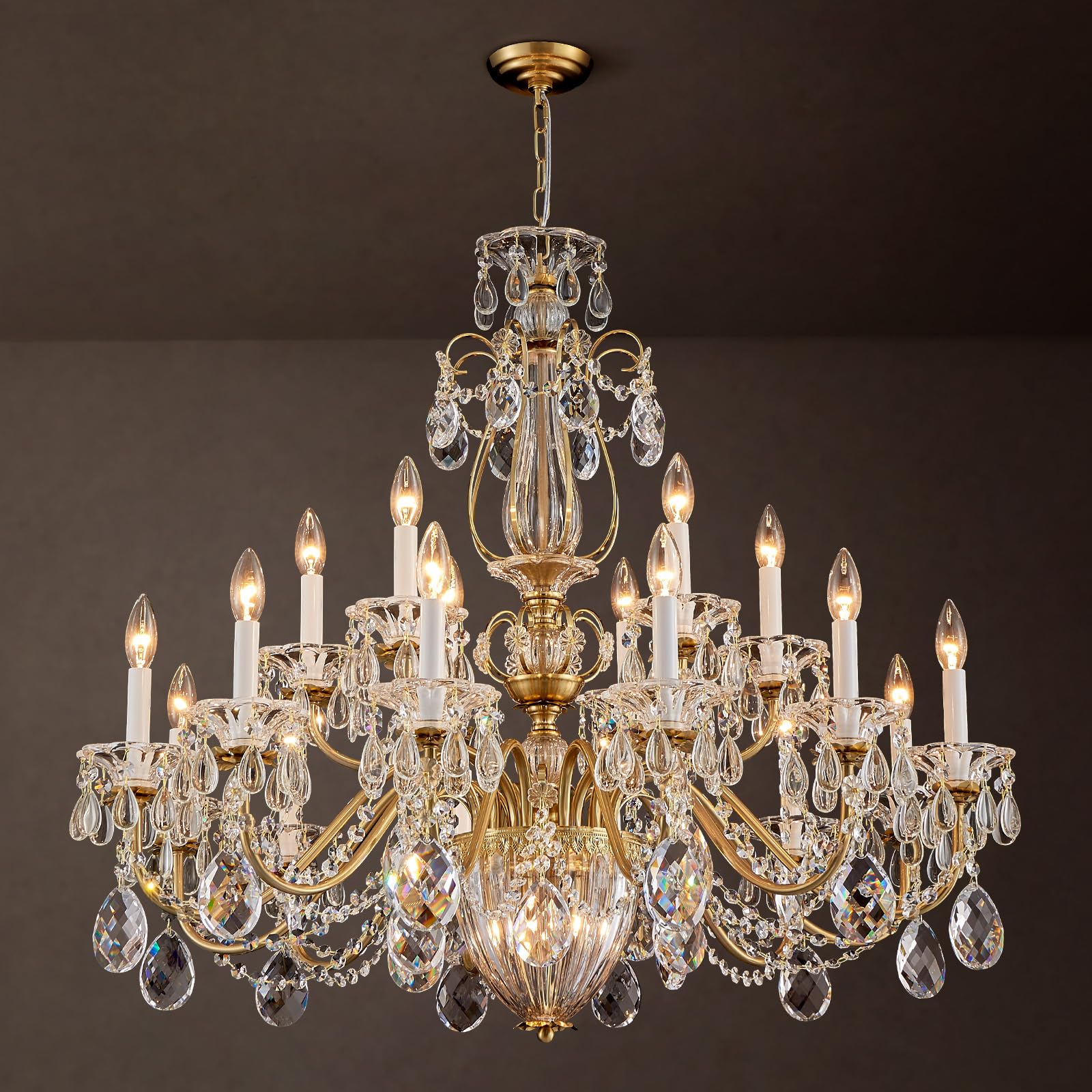 SHEKAITAO Vintage Maria Theresa Crystal Chandelier for Foyer, 18