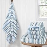 Serviettes de bain avec boucles suspendues, 6PC Serviettes rayées - 100% Coton, Séchage rapide, Douce, Absorbe & Léger, 2 Bain 28"x52", 2 Main 16"x27", 2 Linge de toilette 13"x13", sertie de serviettes de douche, jaune + gris