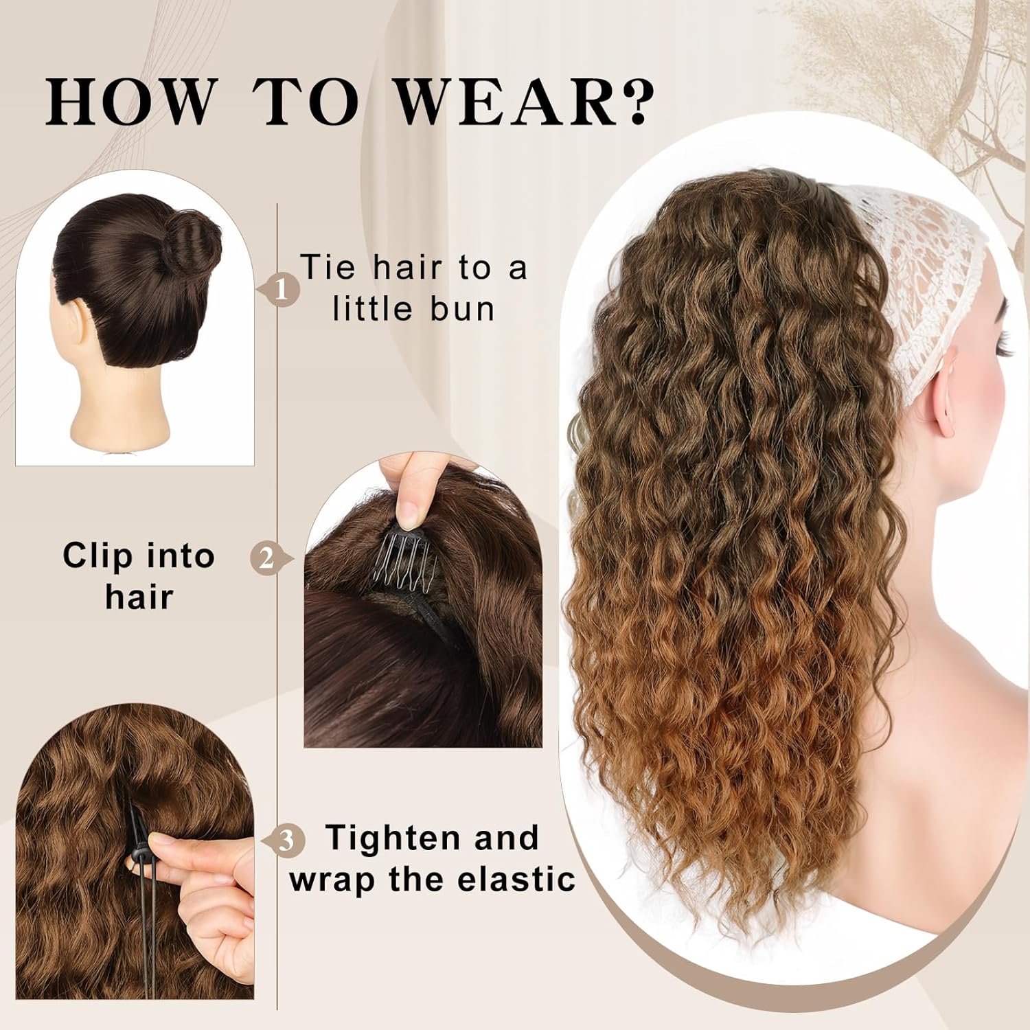 Ponytail Extension,Curly Drawstring Ponytail Extension for Women Natural Looking Curly Clip in Hair Extensions 18 Inch Synthetic Hairpiece for Daily Party